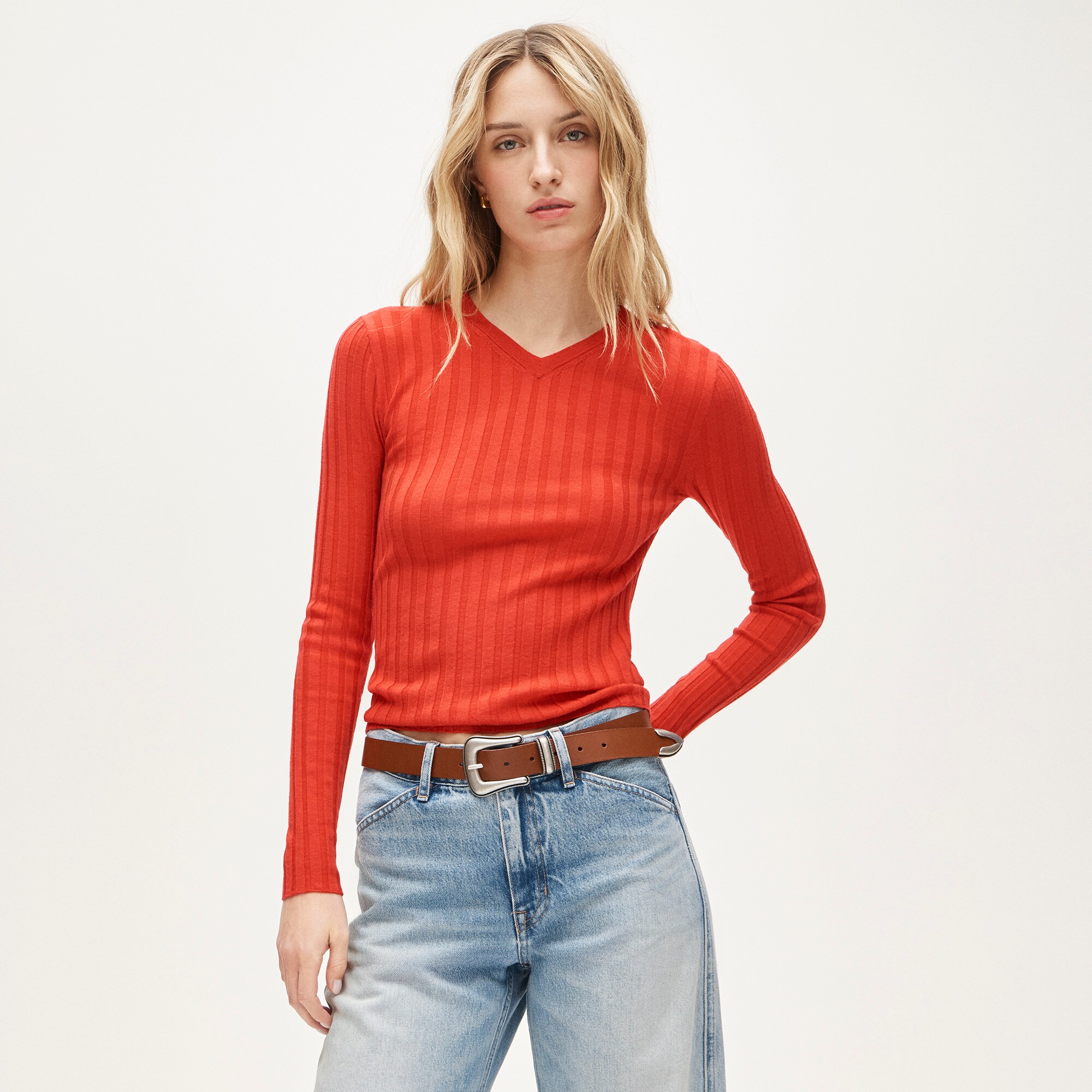 High V-neck wide-rib sweater in merino wool