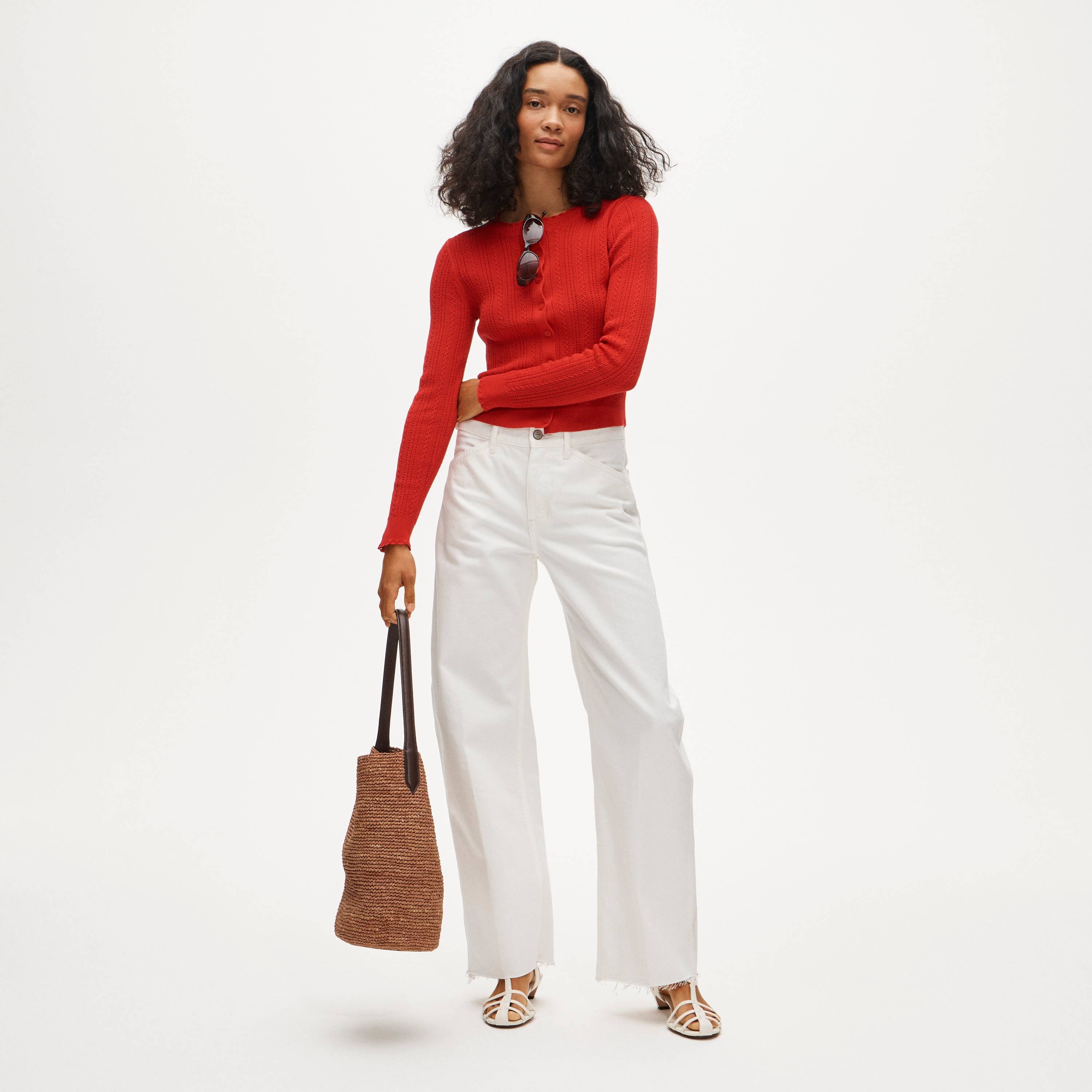 Jackie pointelle cardigan in premium ultra-fine cotton