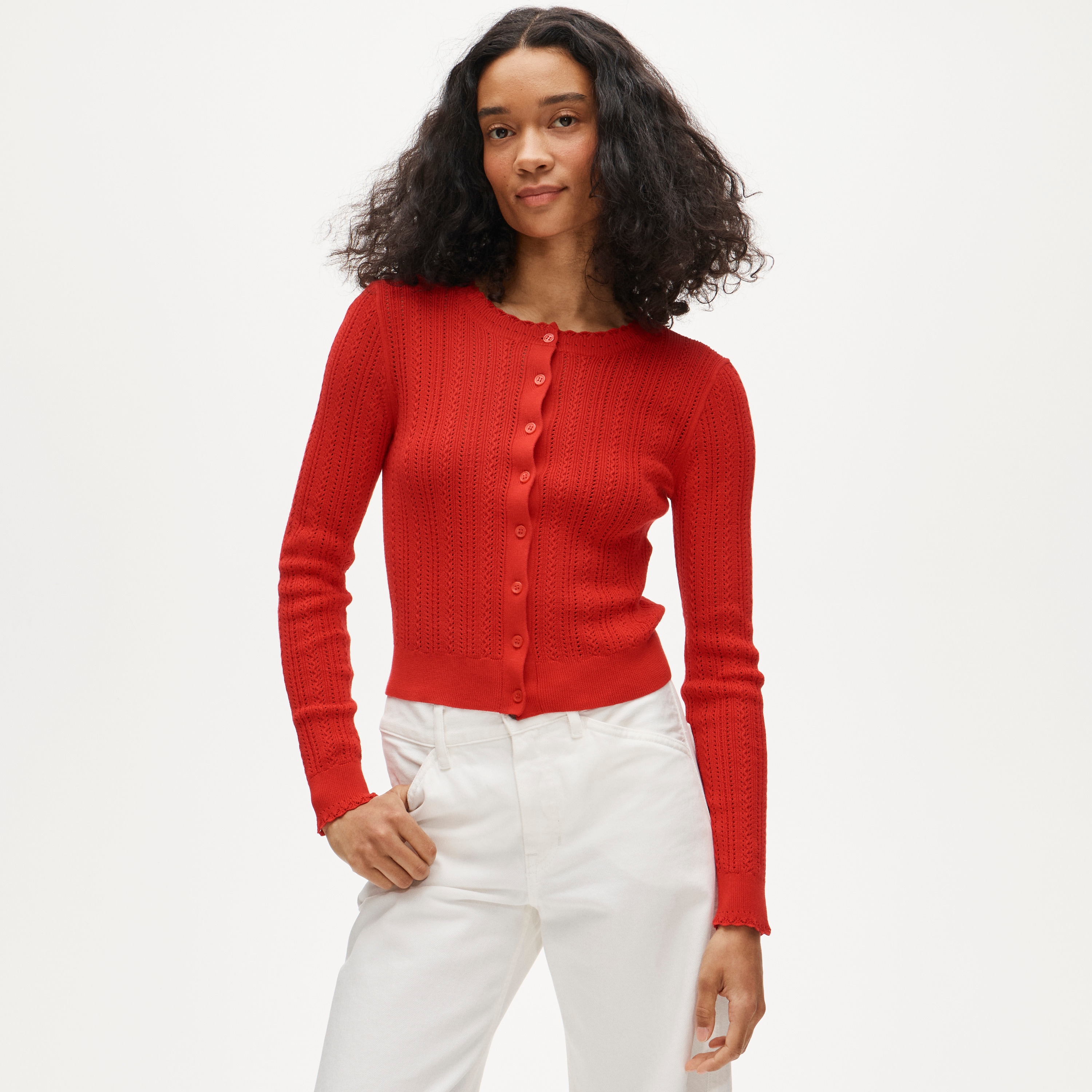 Jackie Pointelle Cardigan In Premium Ultra-fine Cotton For Women
