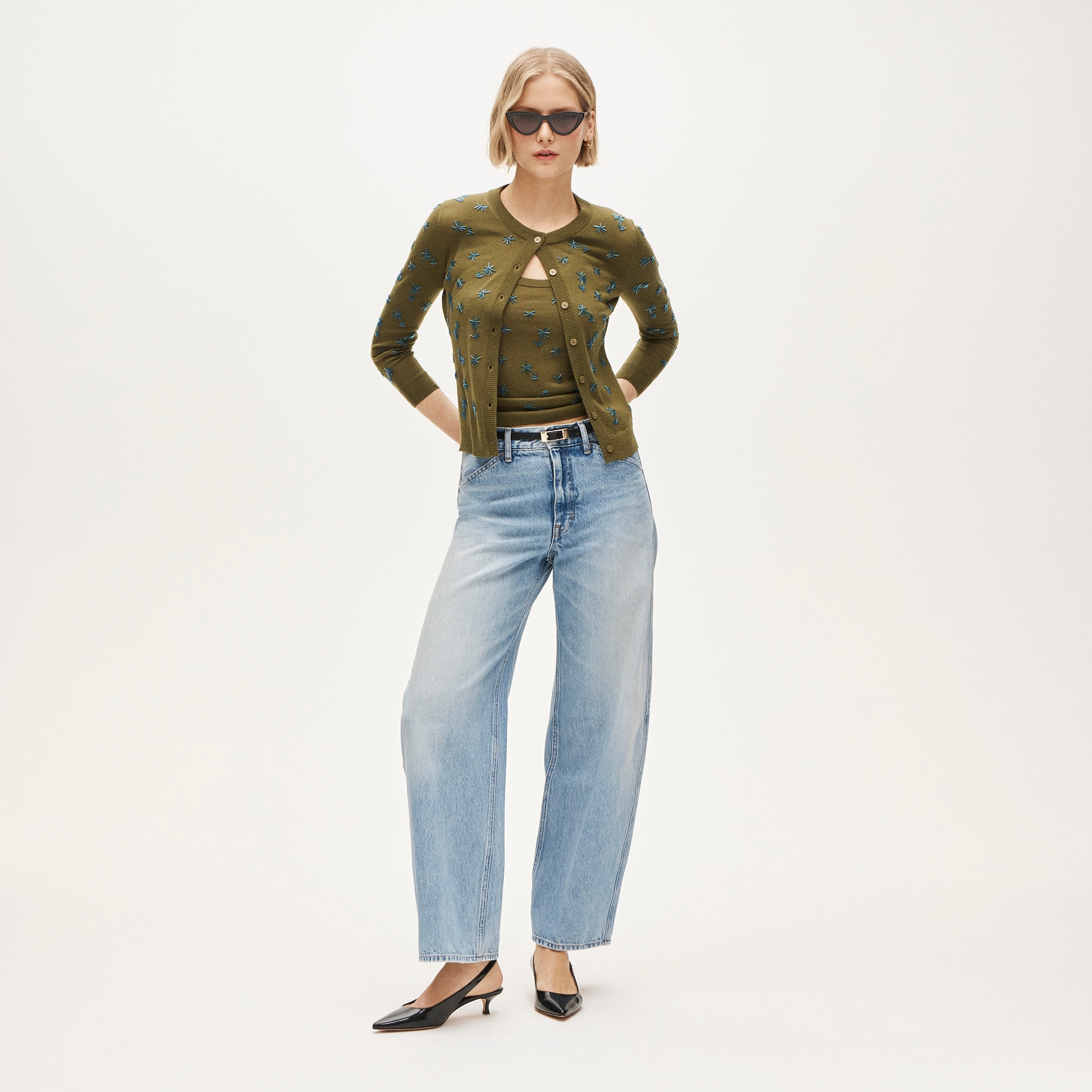 Collection crewneck cardigan in merino wool with embellishments