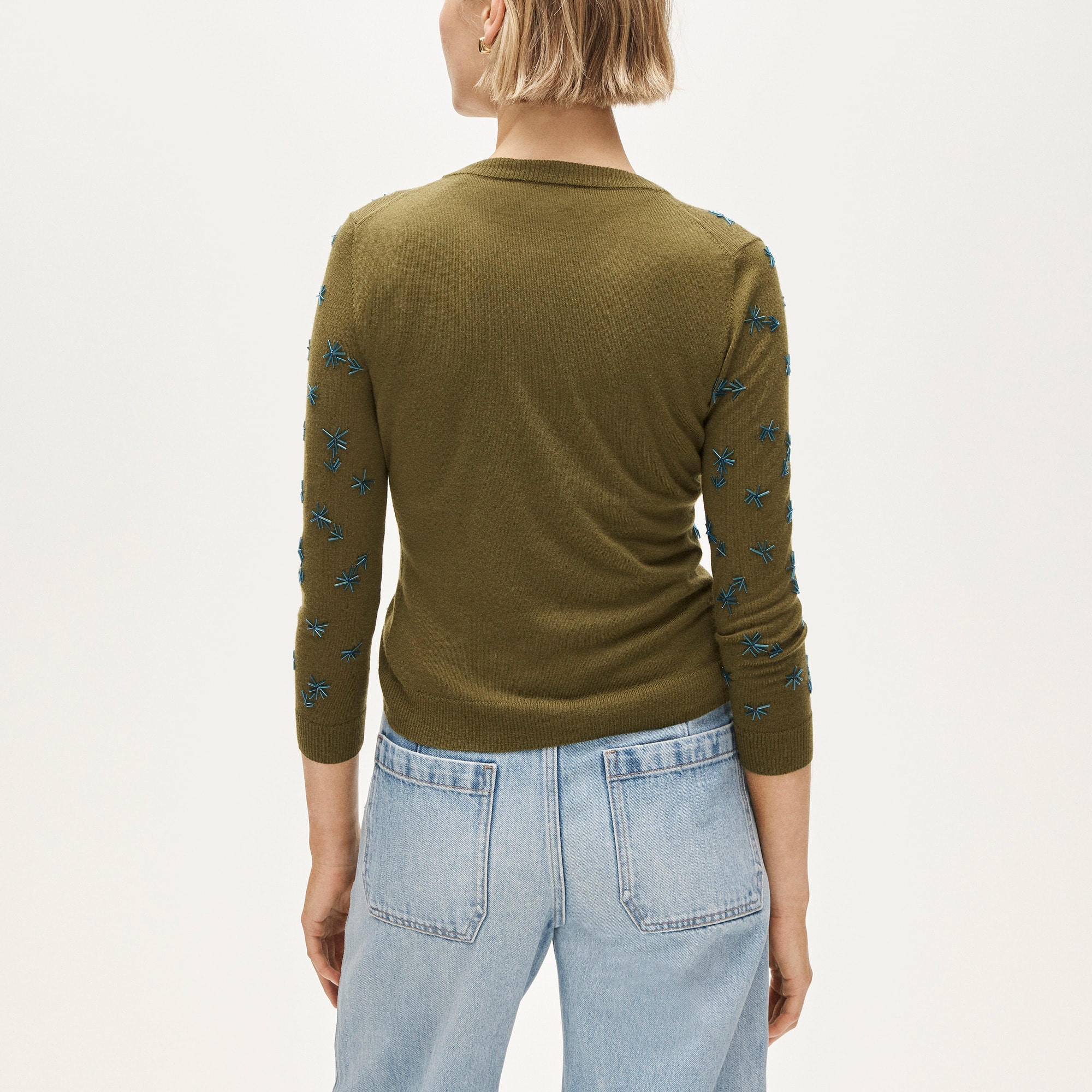 Collection Crewneck Cardigan In Merino Wool With Embellishments