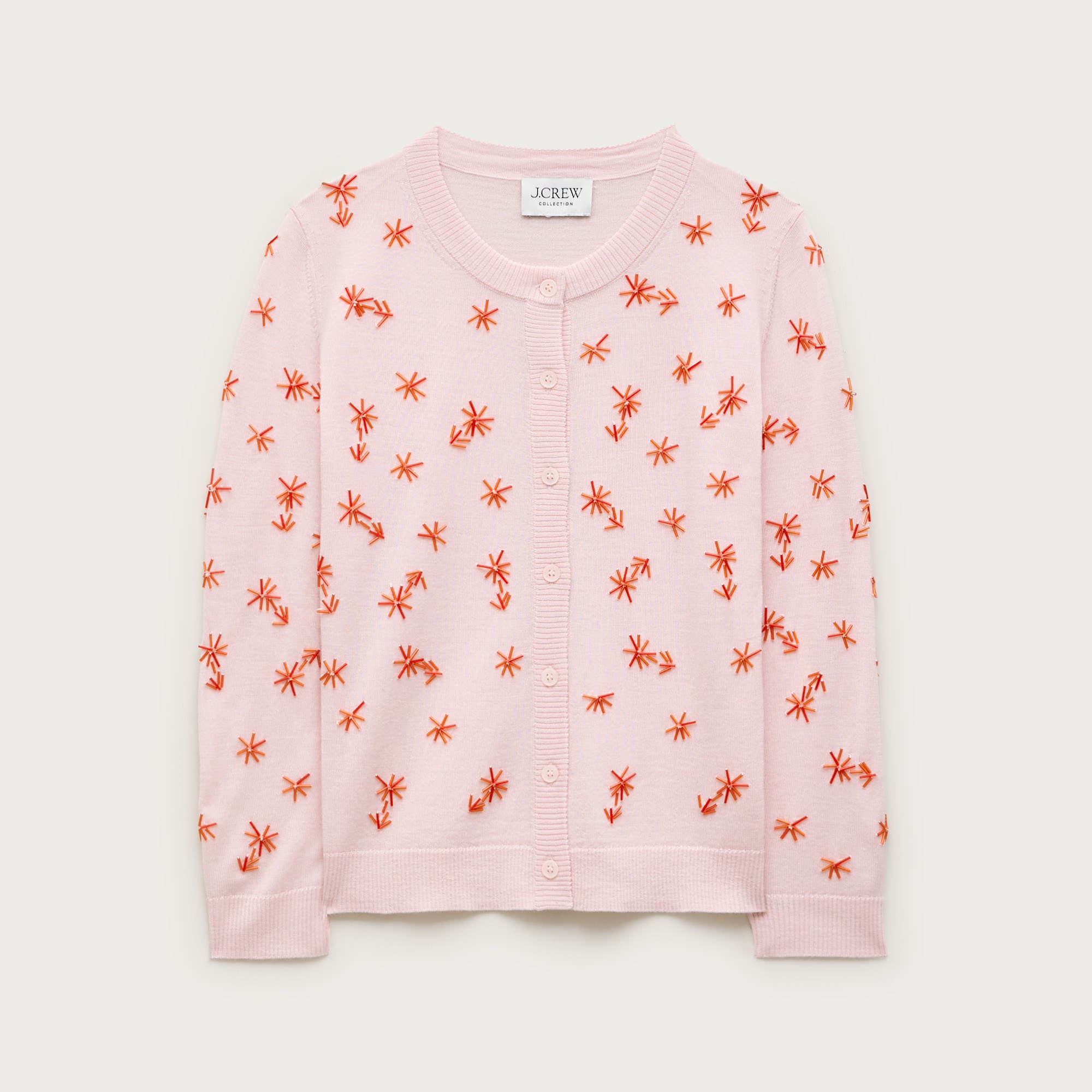 Collection crewneck cardigan in merino wool with embellishments