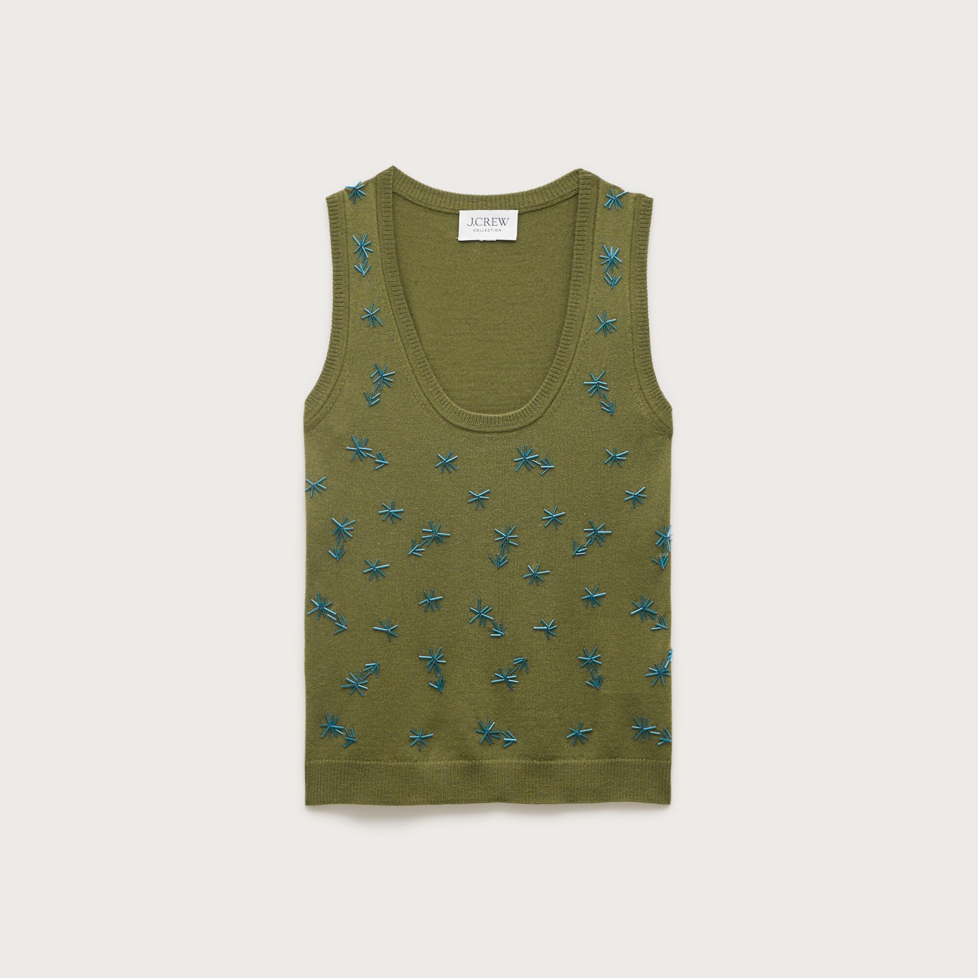 Scoopneck shell in merino wool with embellishments
