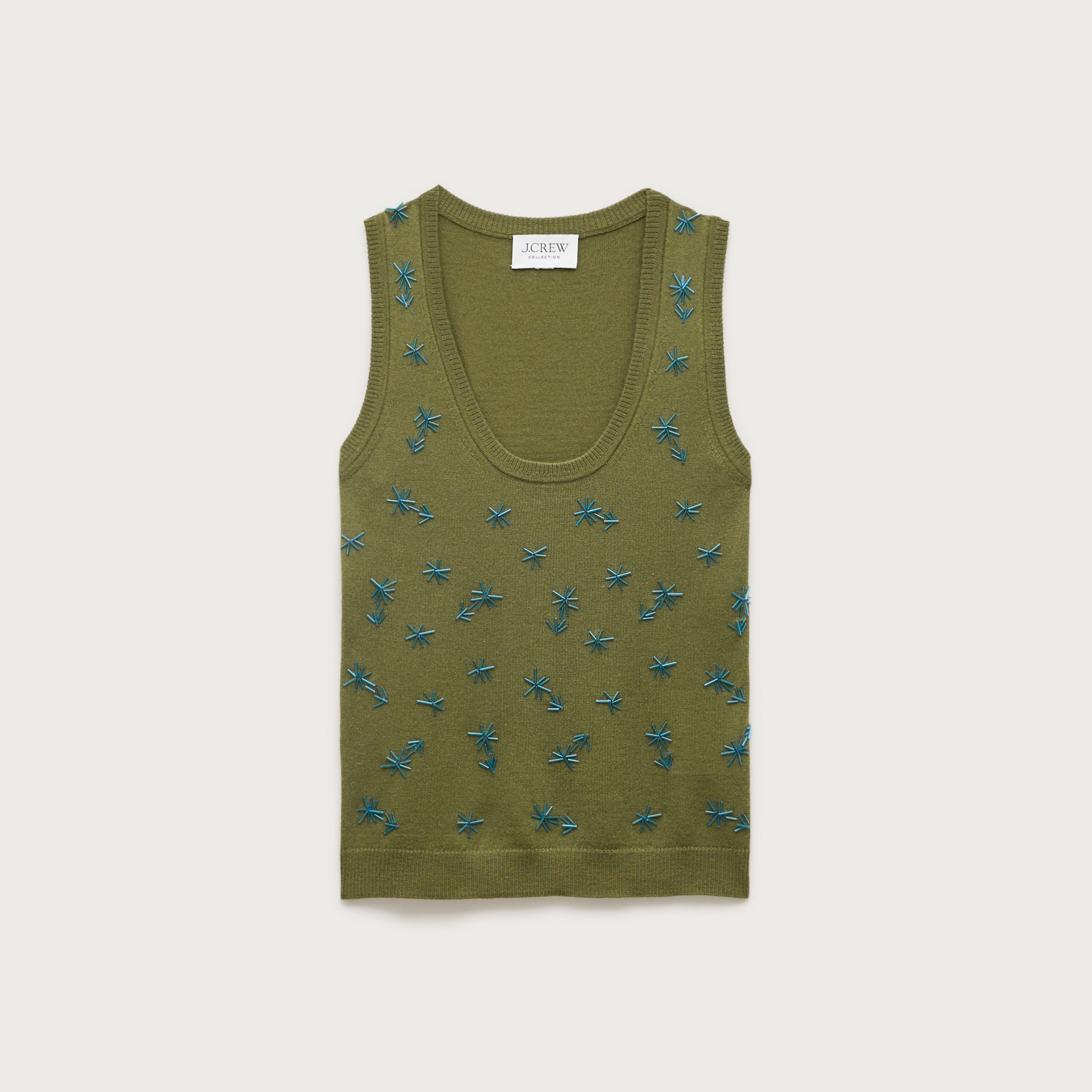 Scoopneck shell in merino wool with embellishments
