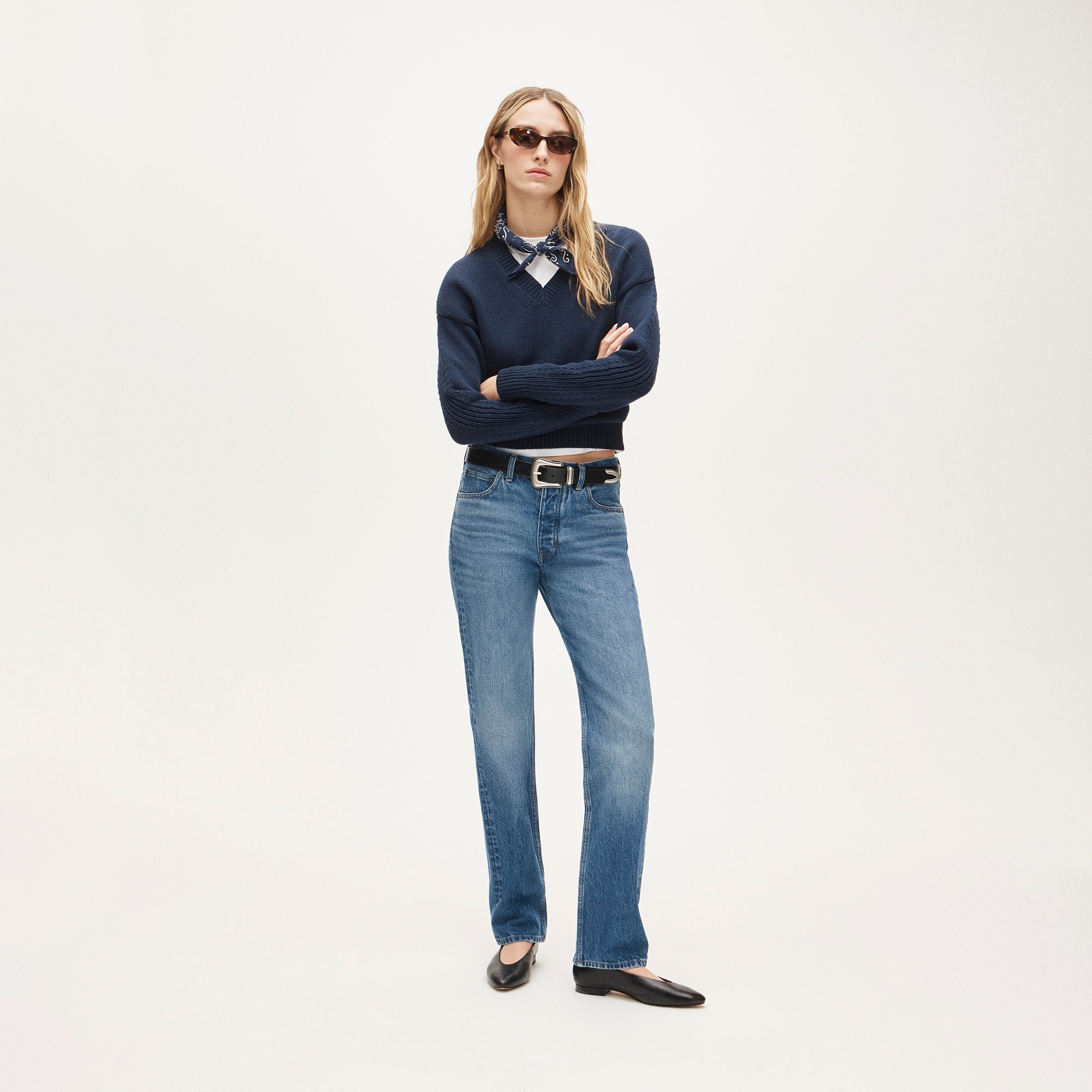 Cotton-blend V-neck pullover sweater