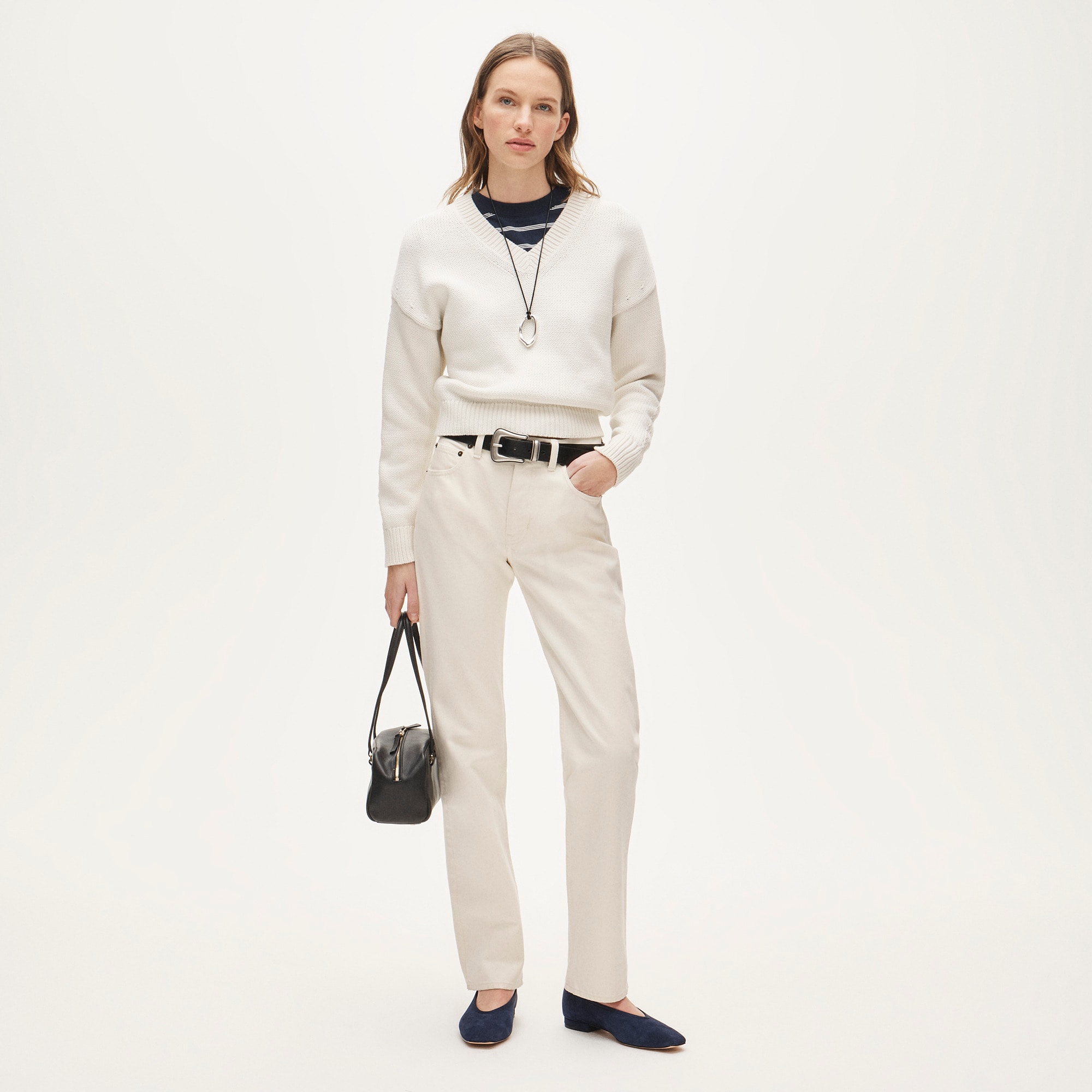 Cotton-blend V-neck pullover sweater - image 3