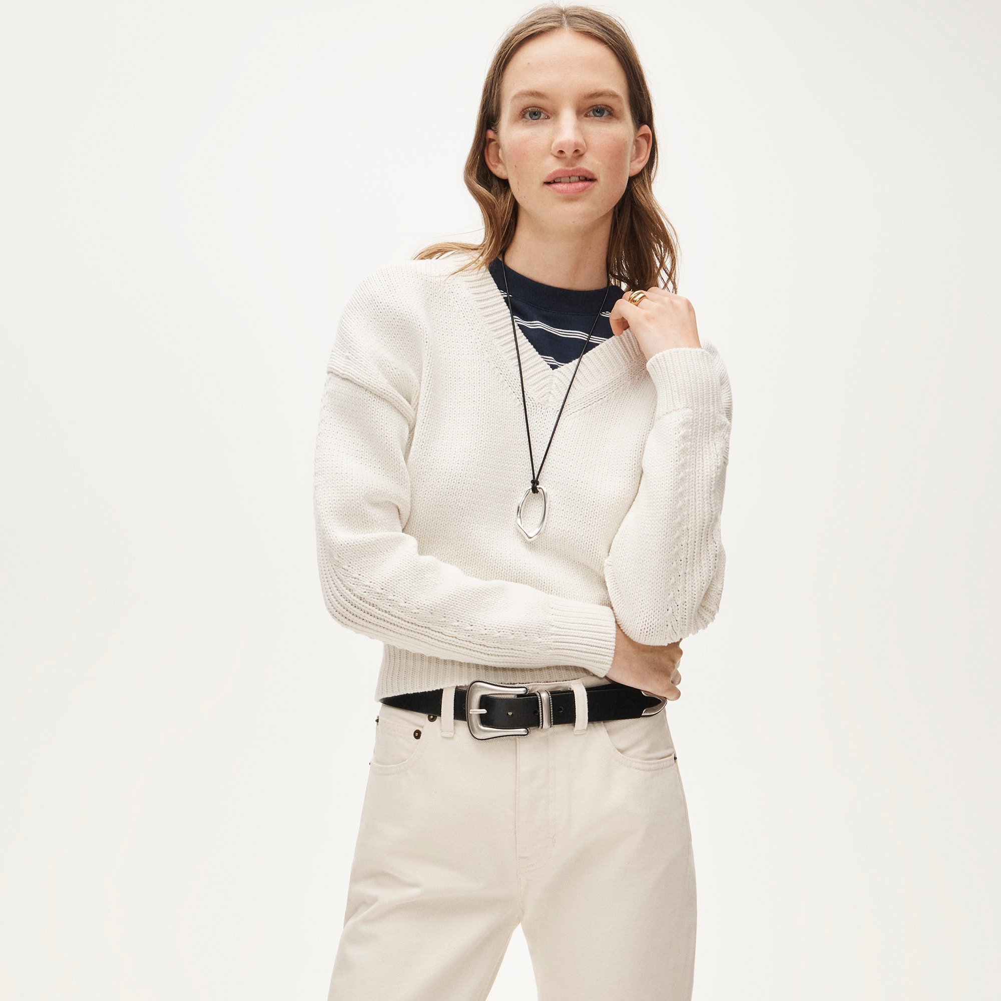  Cotton-blend V-neck pullover sweater