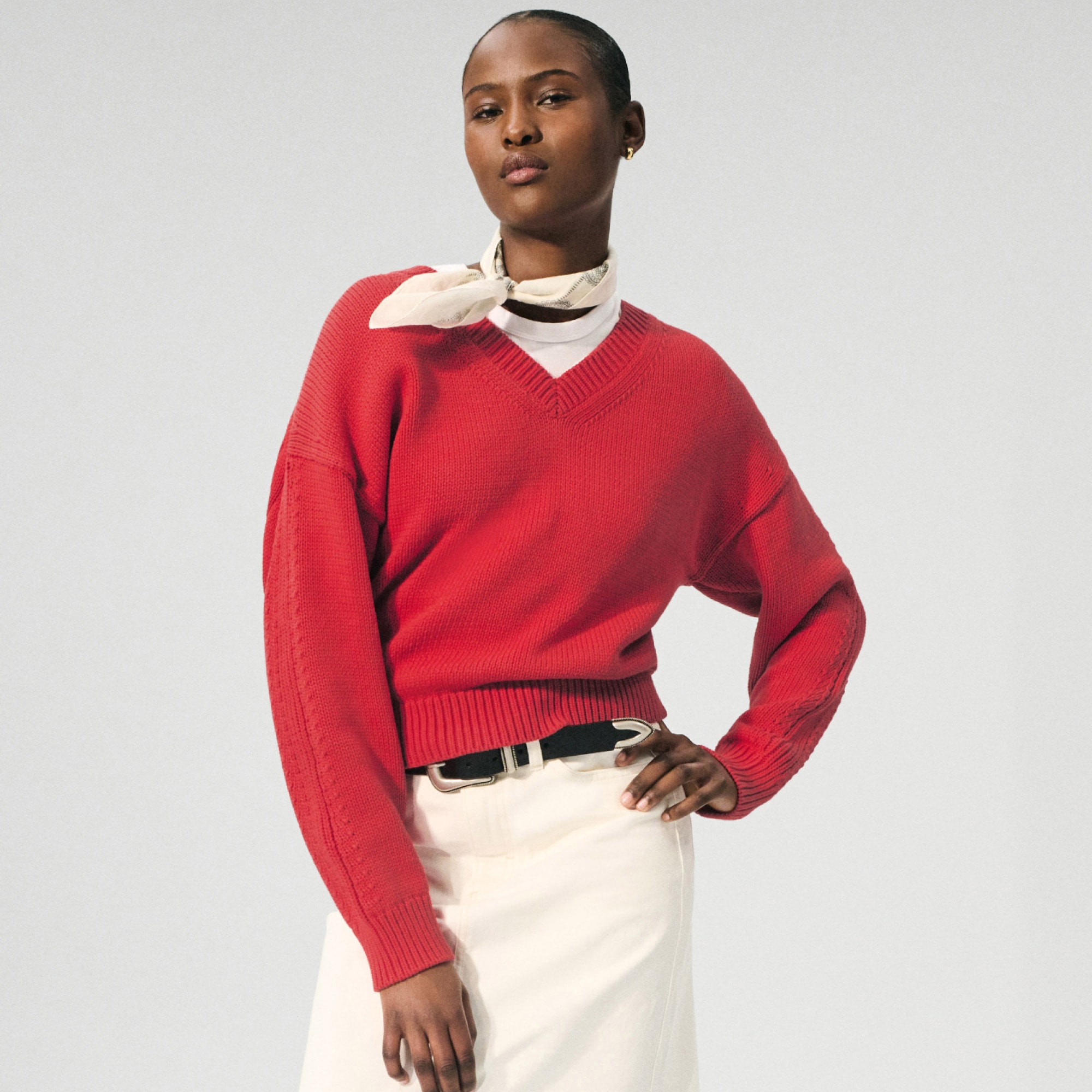 Cotton-blend V-neck pullover sweater