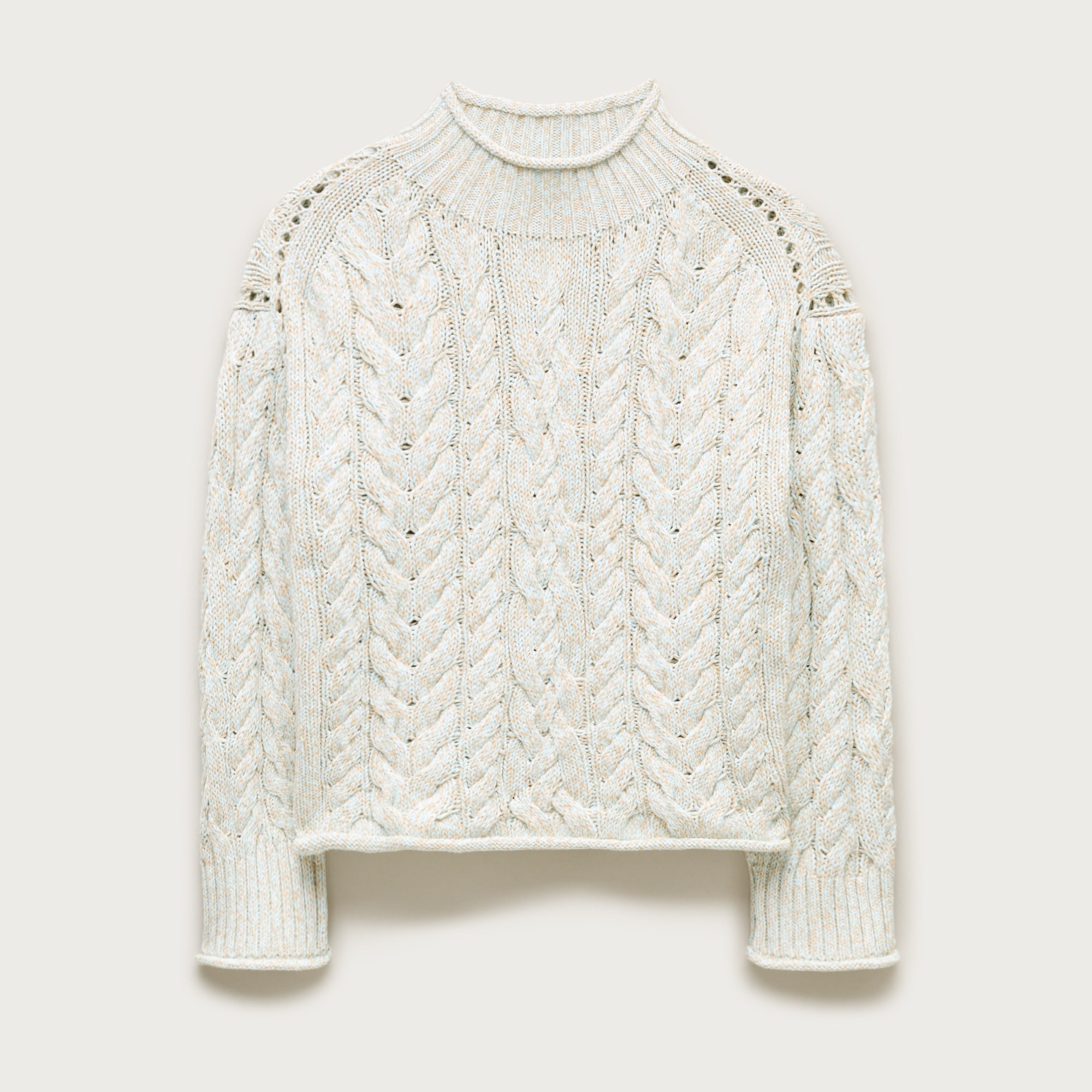 2025 Rollneck™ cable-knit sweater in marled heritage cotton