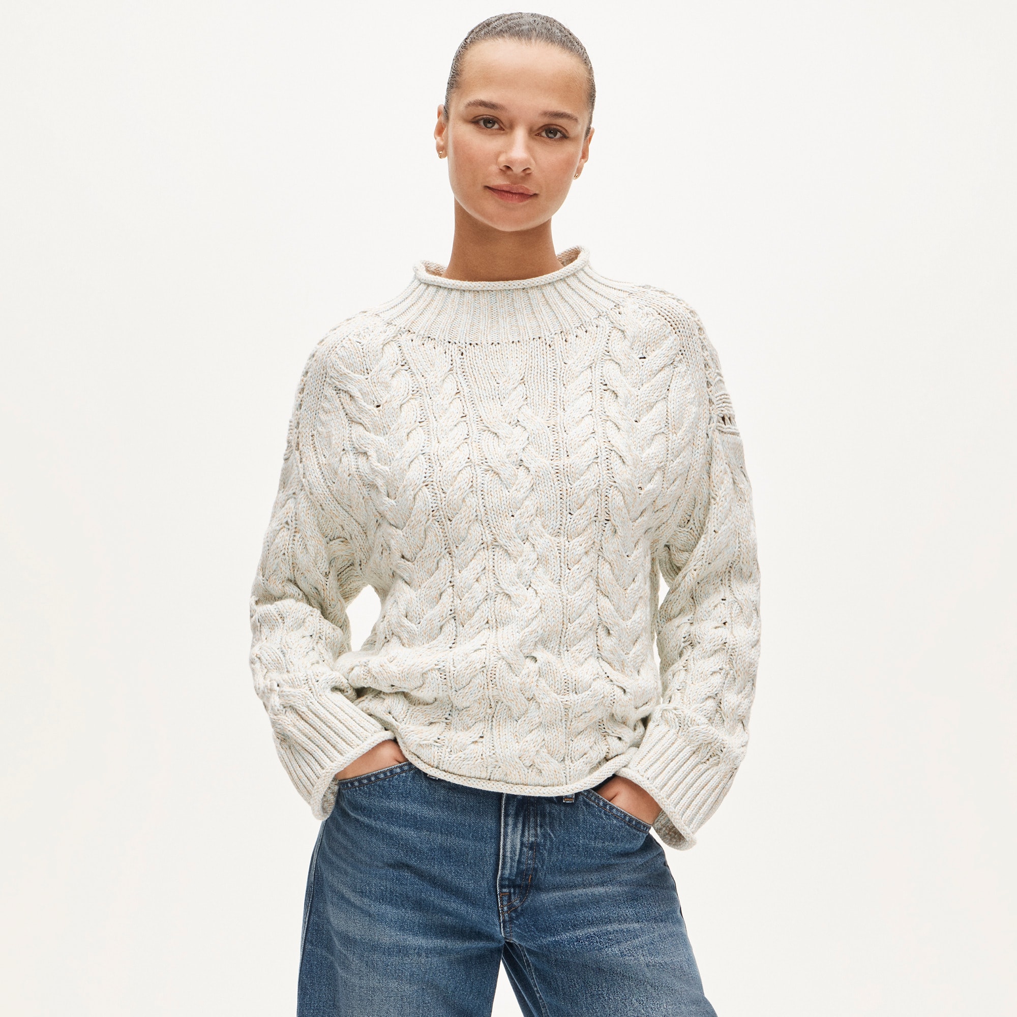 2025 Rollneck™ Cable-knit Sweater In Marled Heritage Cotton For