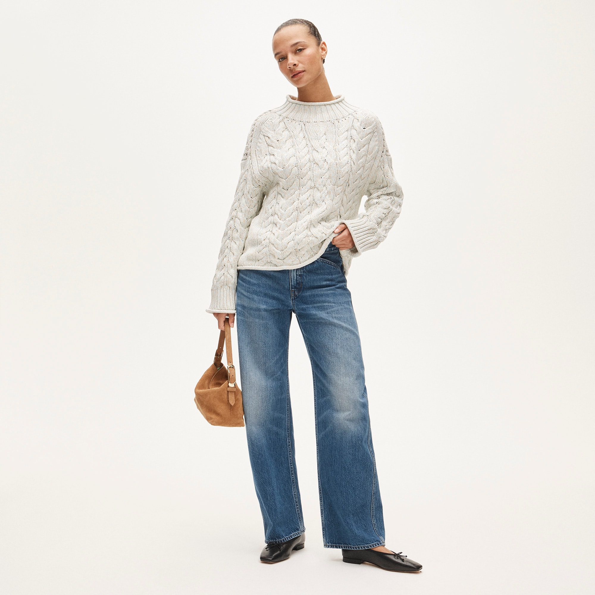 2025 Rollneck™ Cable-knit Sweater In Marled Heritage Cotton For
