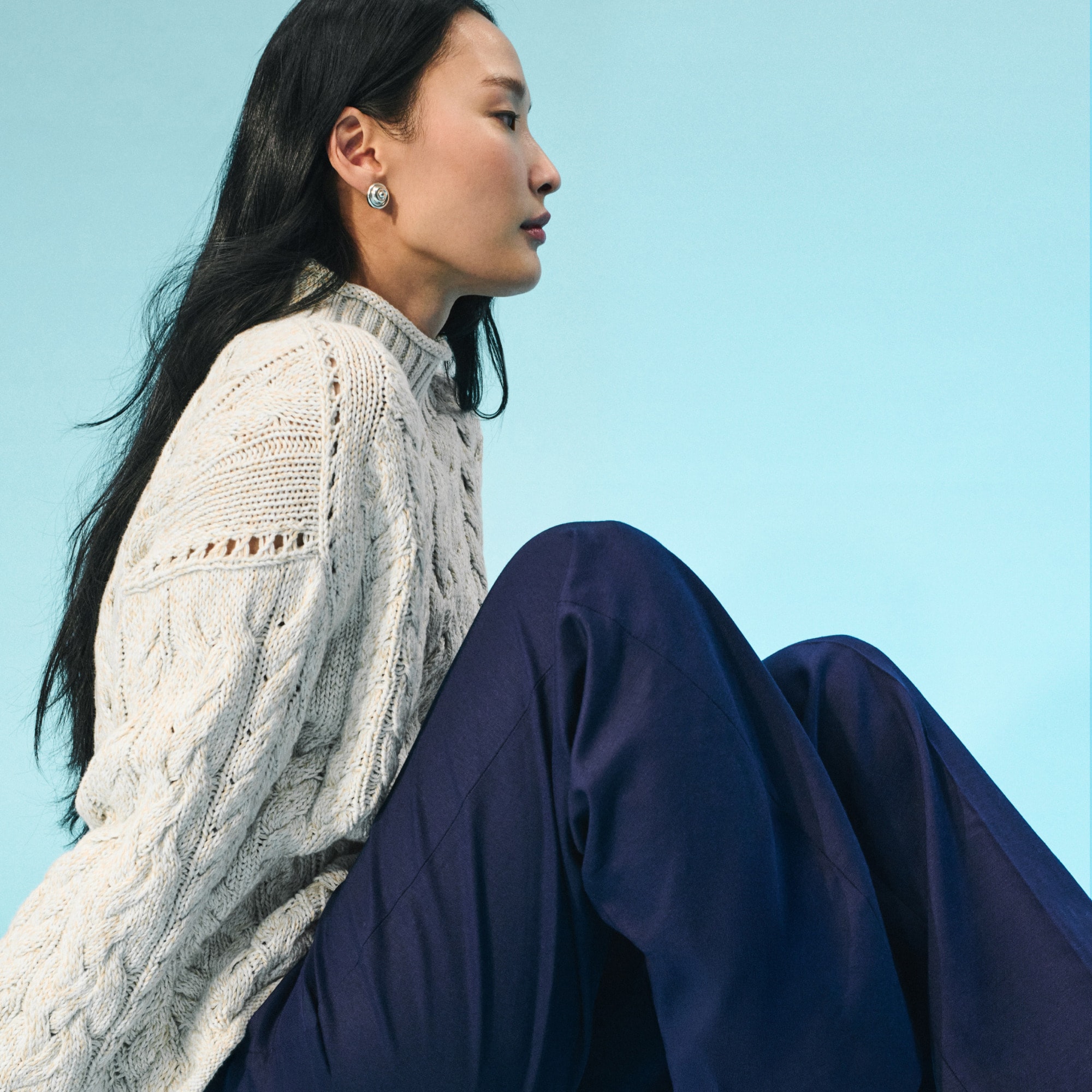 2025 Rollneck™ Cable-knit Sweater In Marled Heritage Cotton For