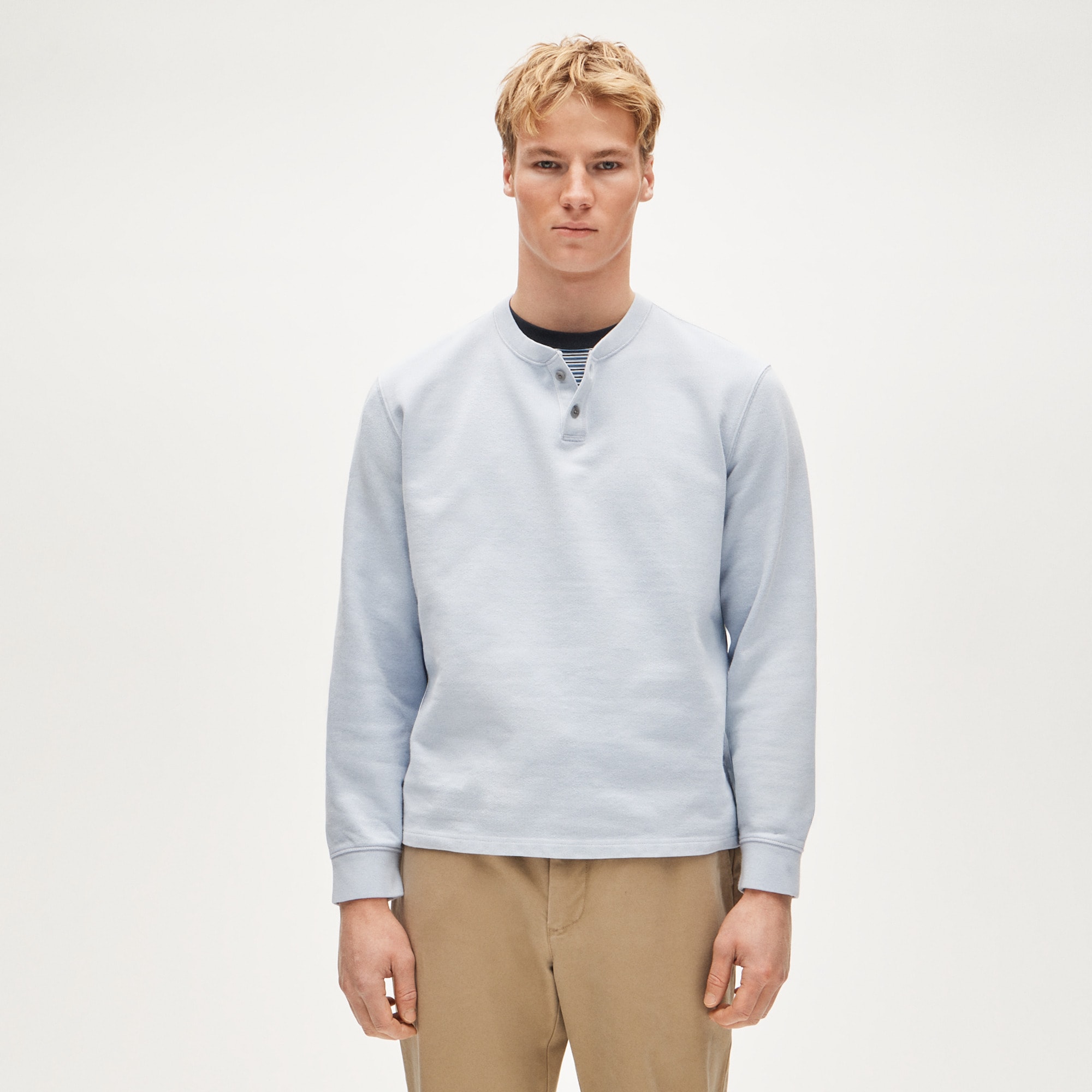 Dense cotton herringbone henley