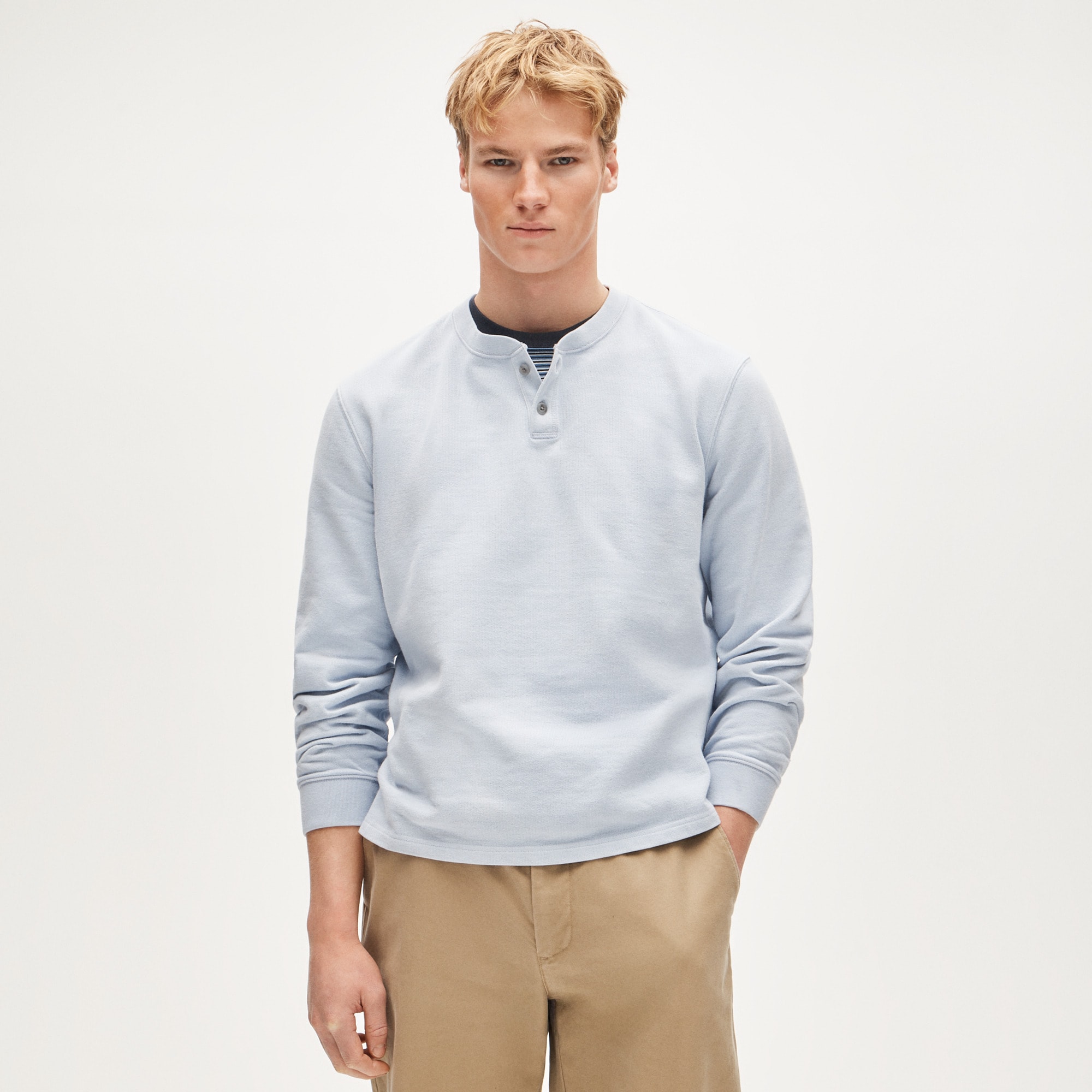 Dense cotton herringbone henley