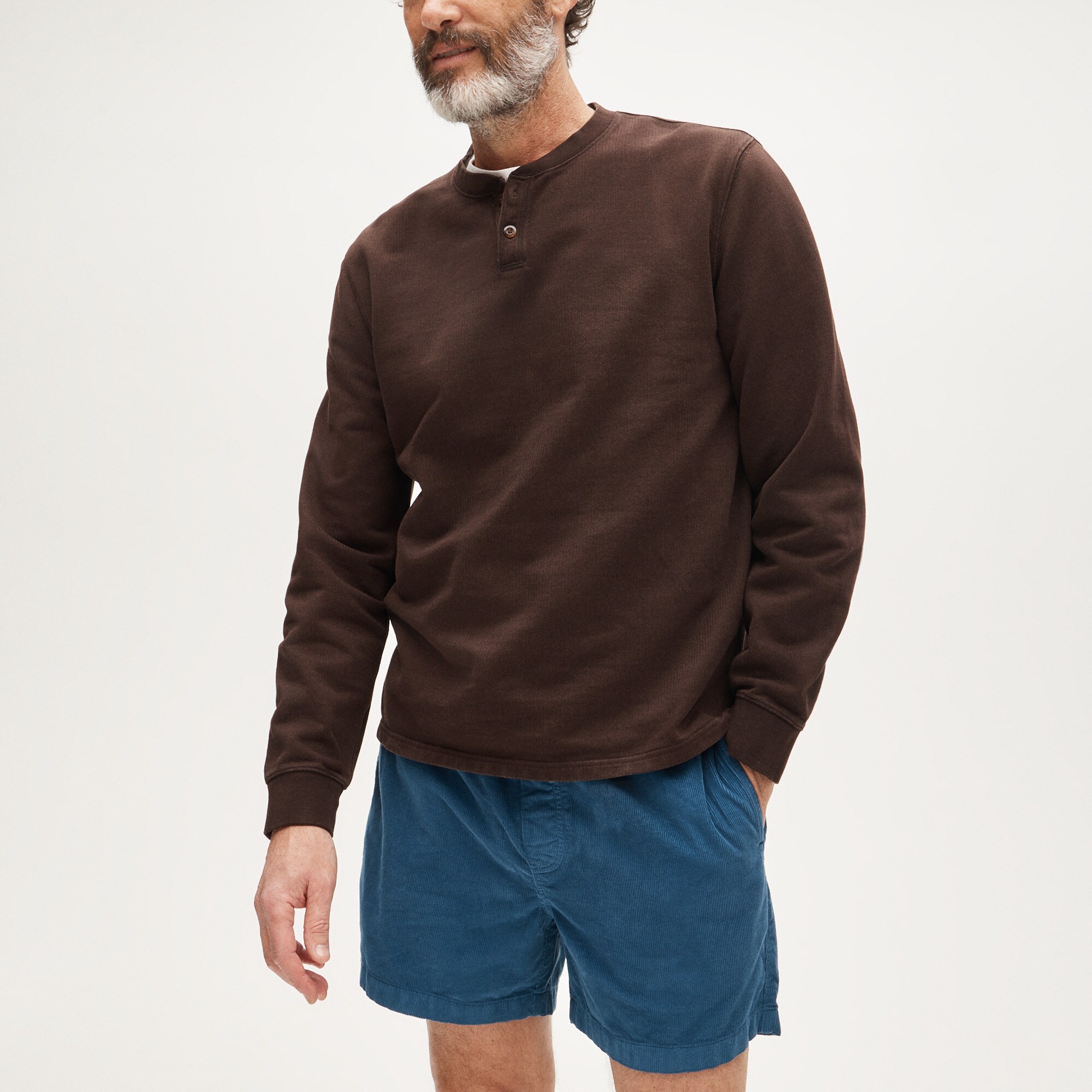 Dense cotton herringbone henley