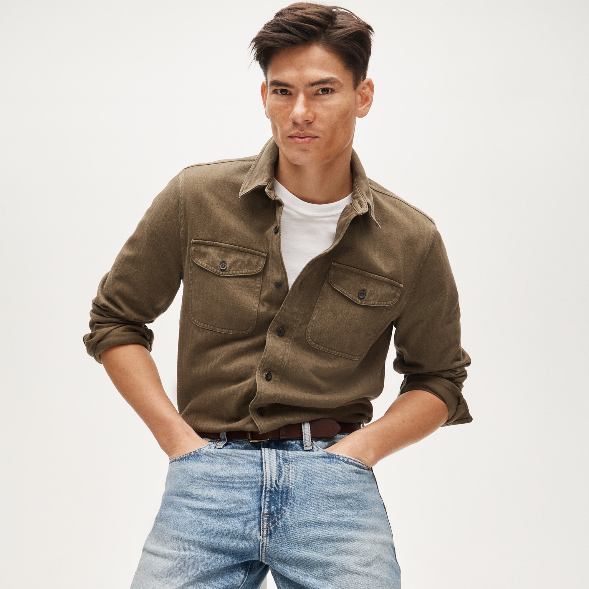Herringbone workshirt in cotton