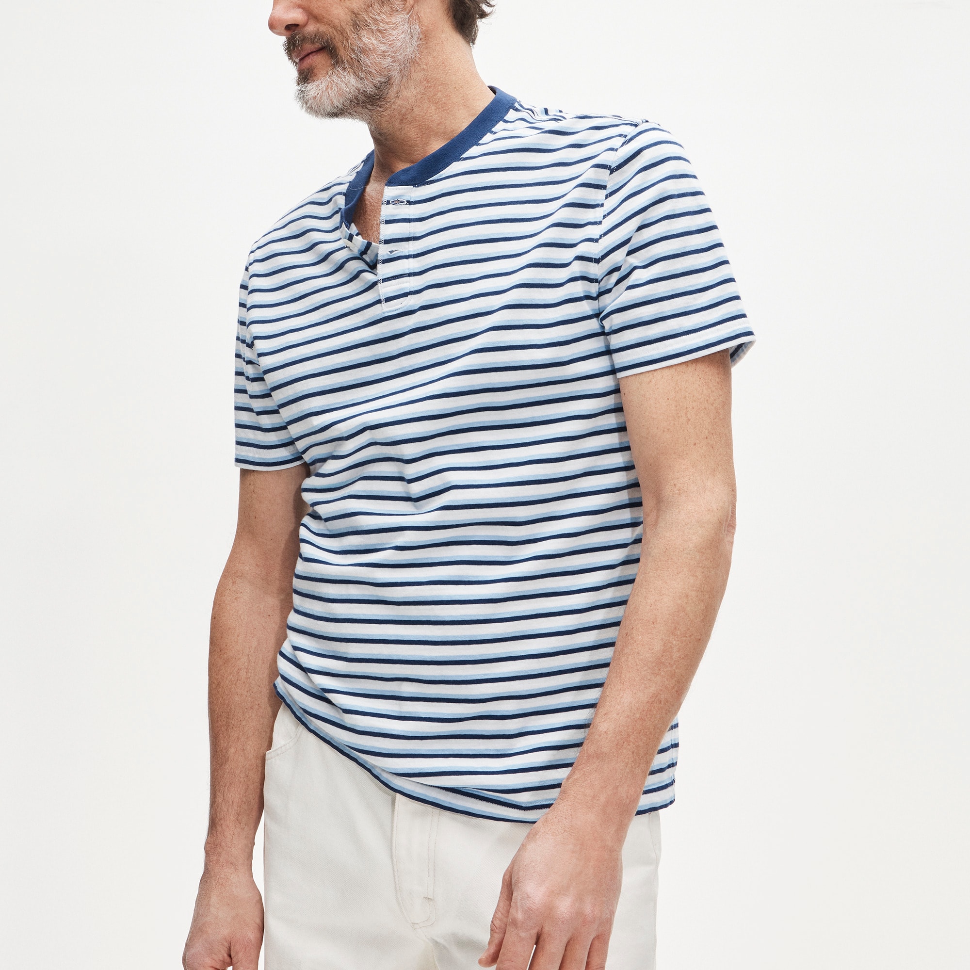 Short-sleeve vintage-wash cotton henley in stripe