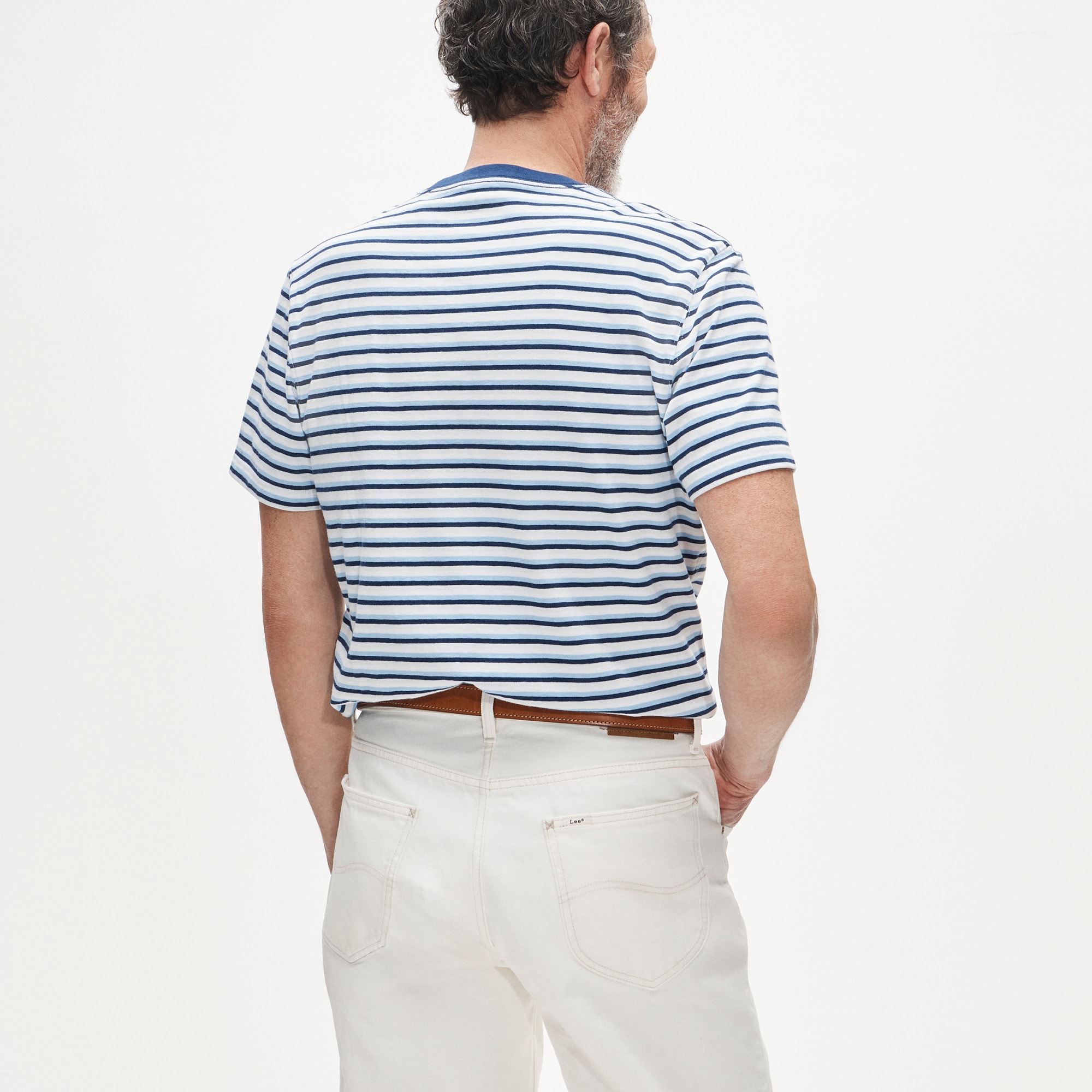 Short-sleeve vintage-wash cotton henley in stripe