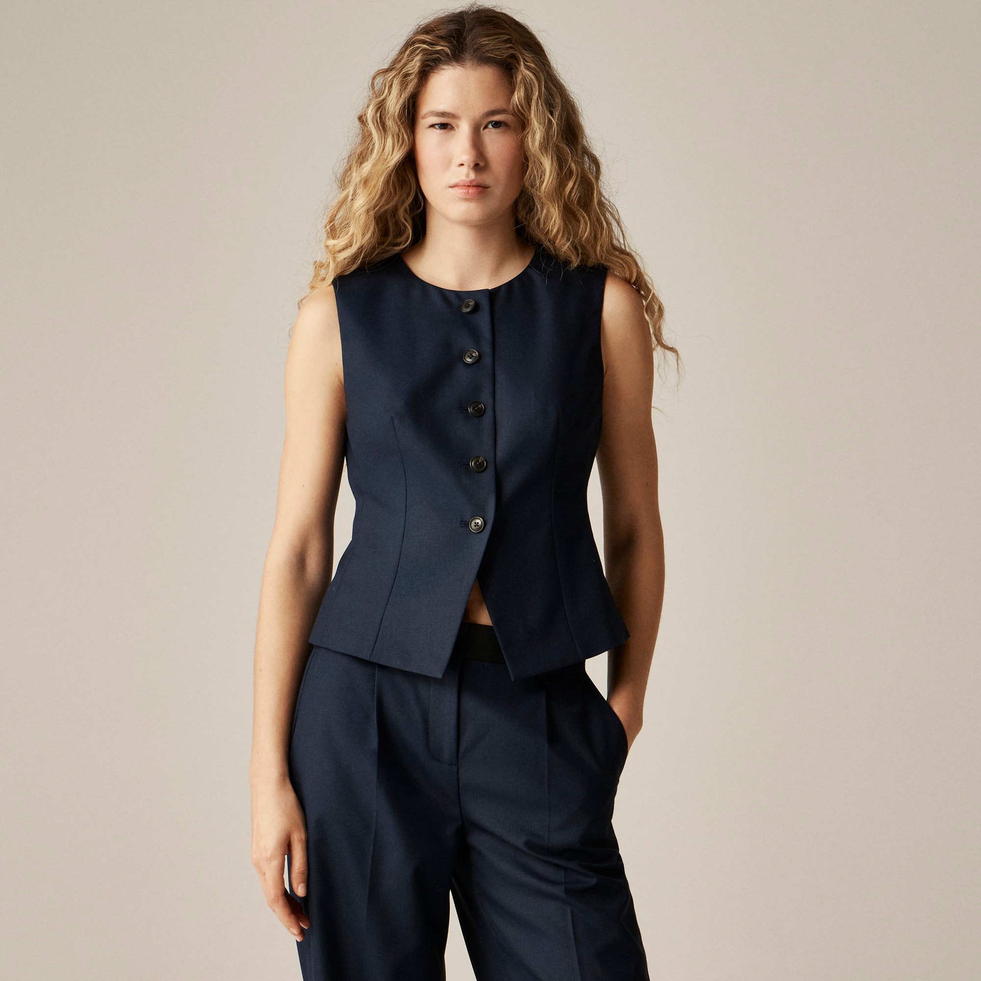Essential tailored vest top in wool-blend - image 2