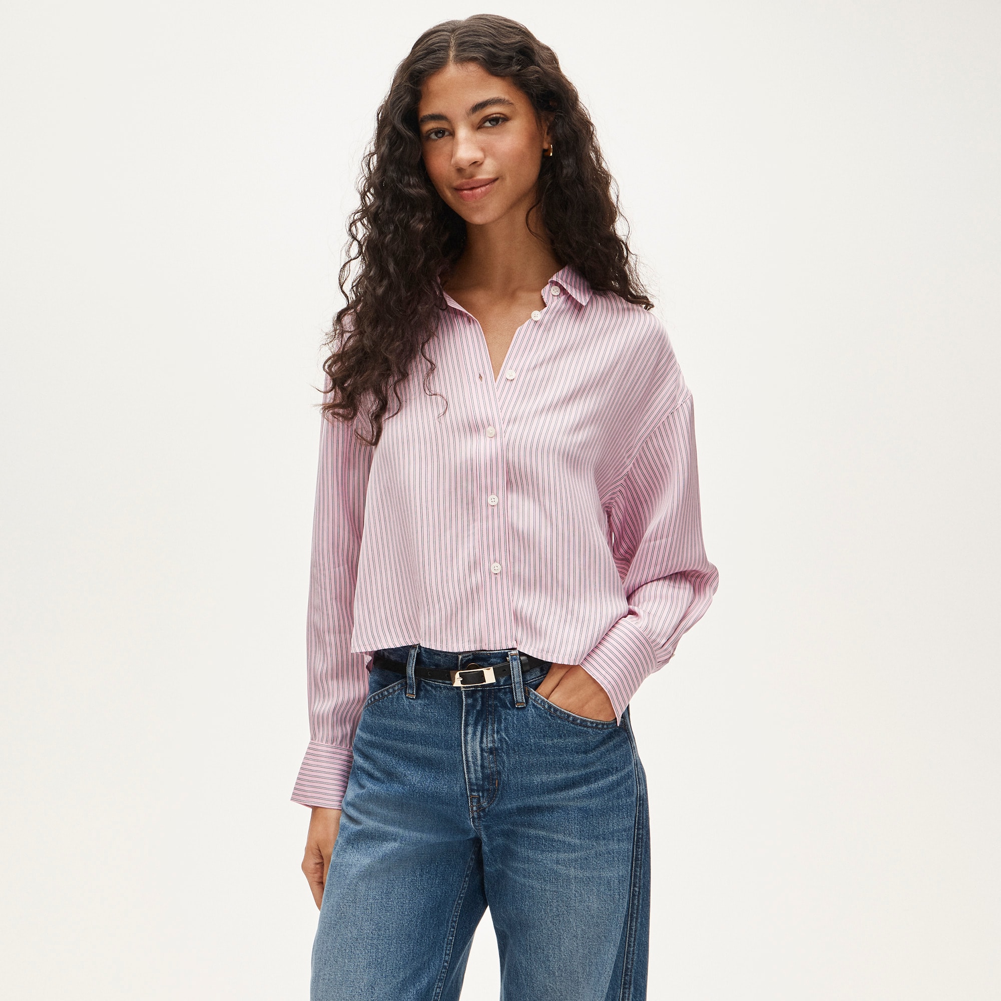 &Eacute;tienne cropped button-up shirt in viscose twill - image 2