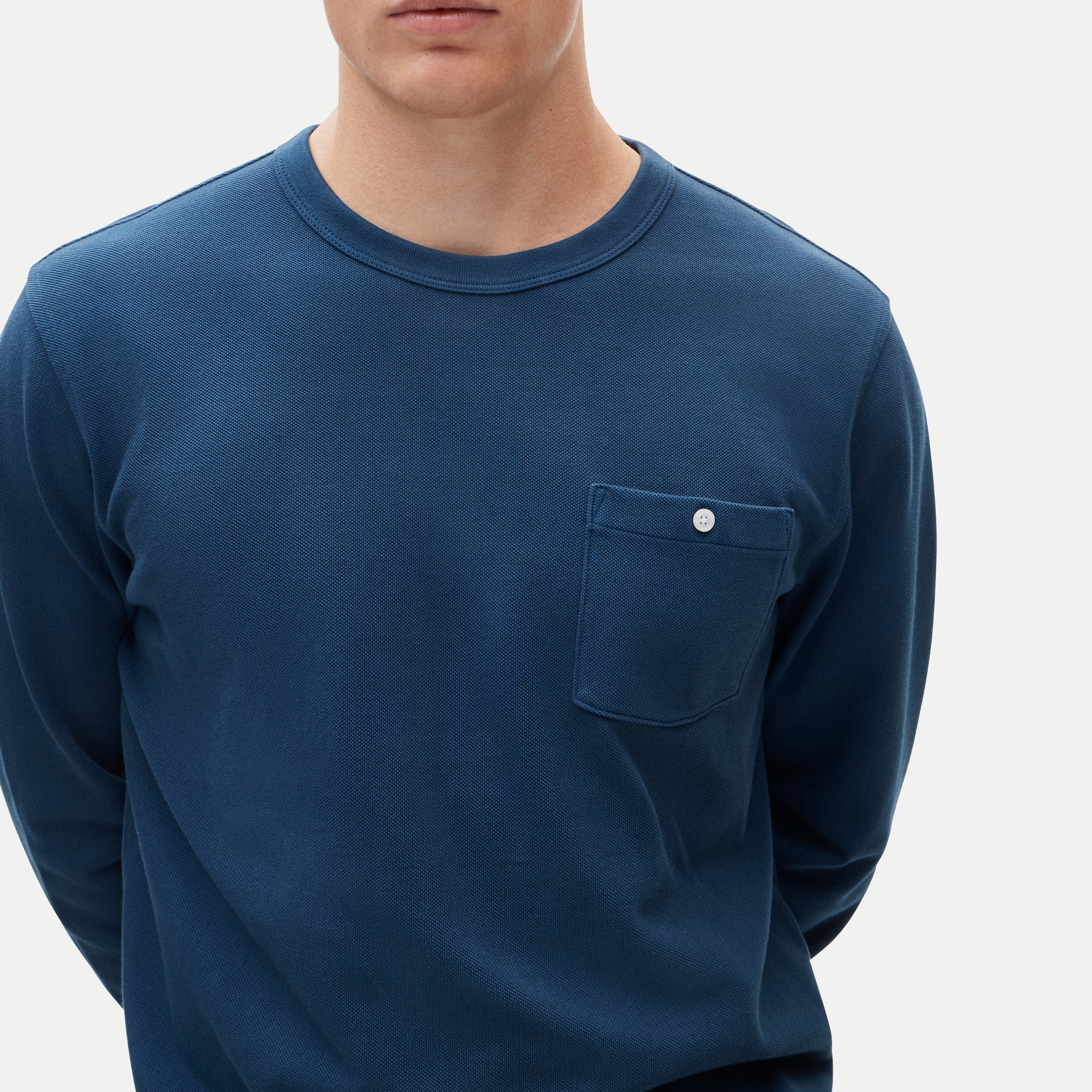 Washed piqué long-sleeve pocket T-shirt