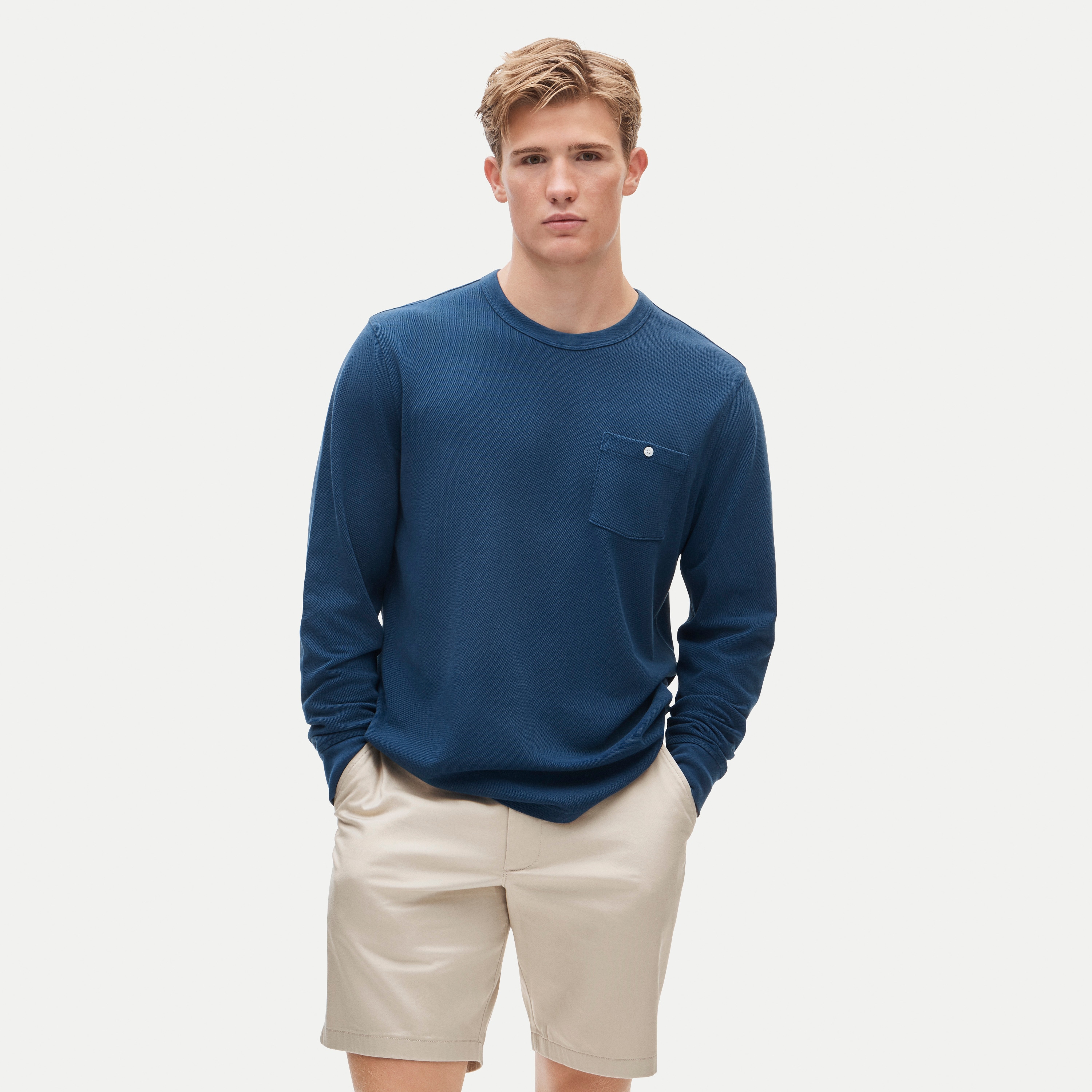 Washed piqué long-sleeve pocket T-shirt