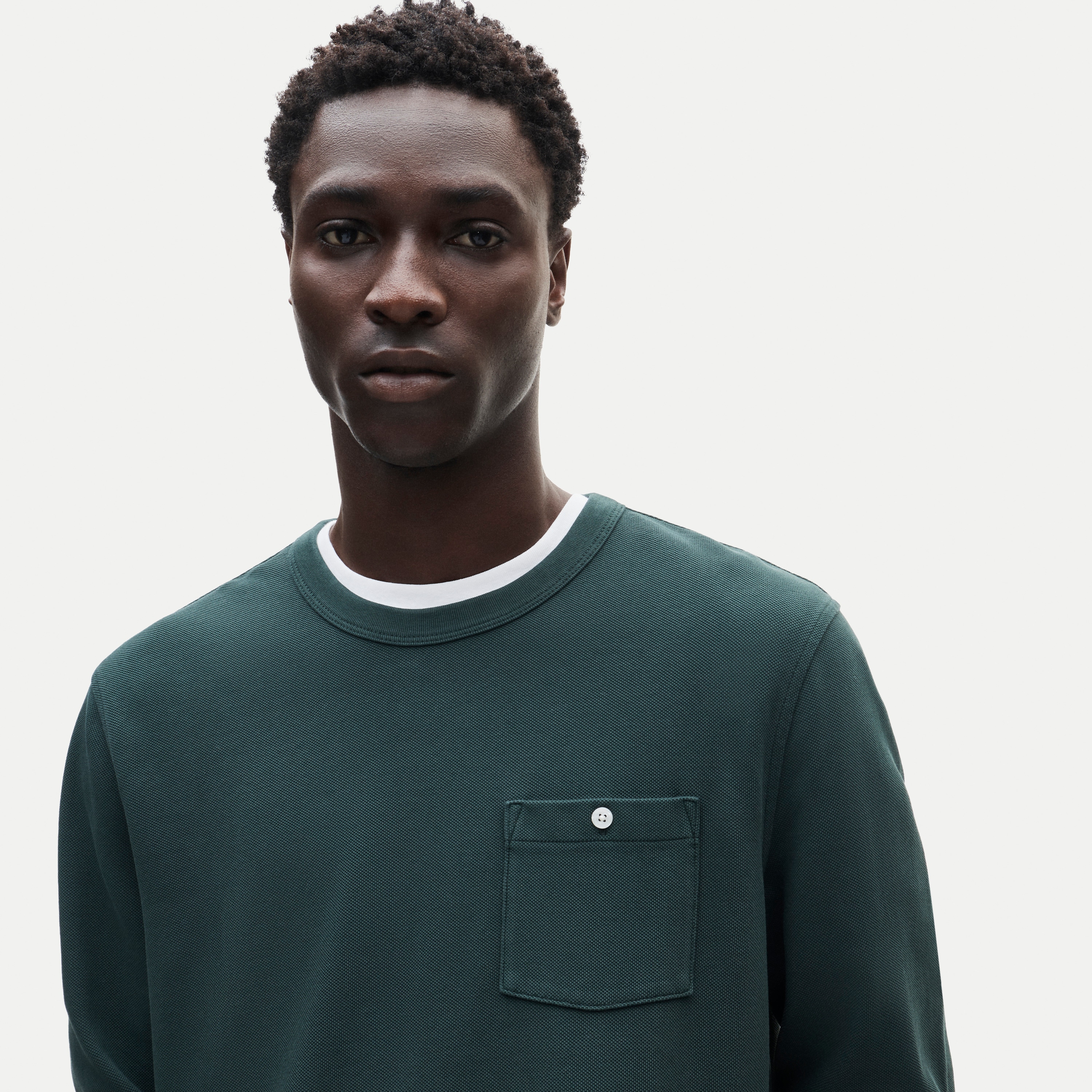 Washed piqué long-sleeve pocket T-shirt