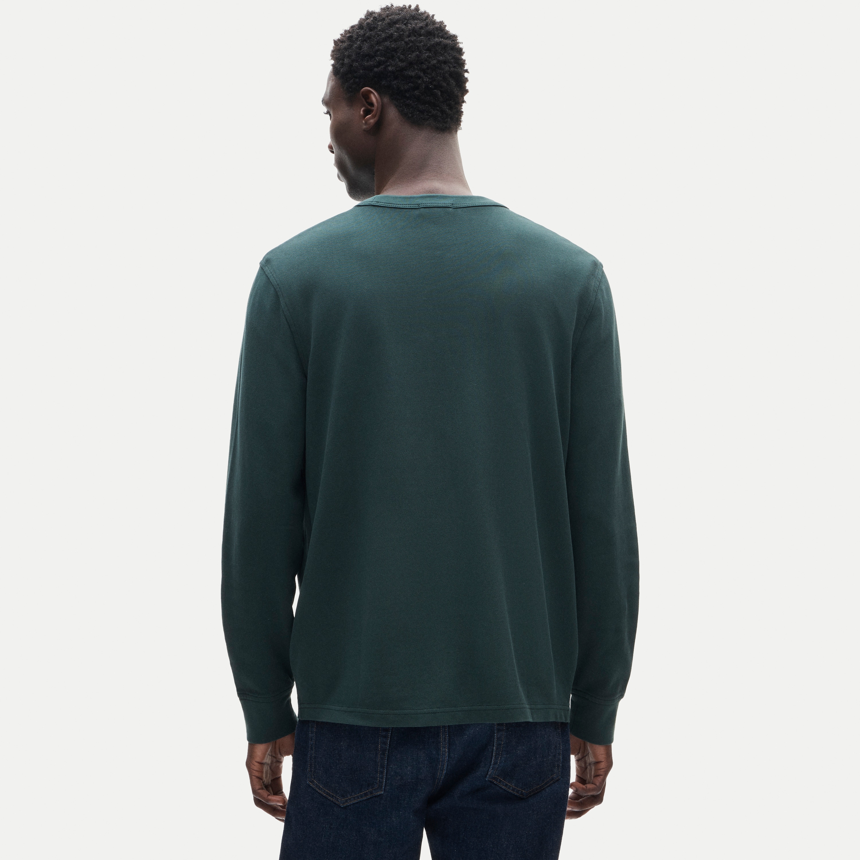 Washed piqué long-sleeve pocket T-shirt