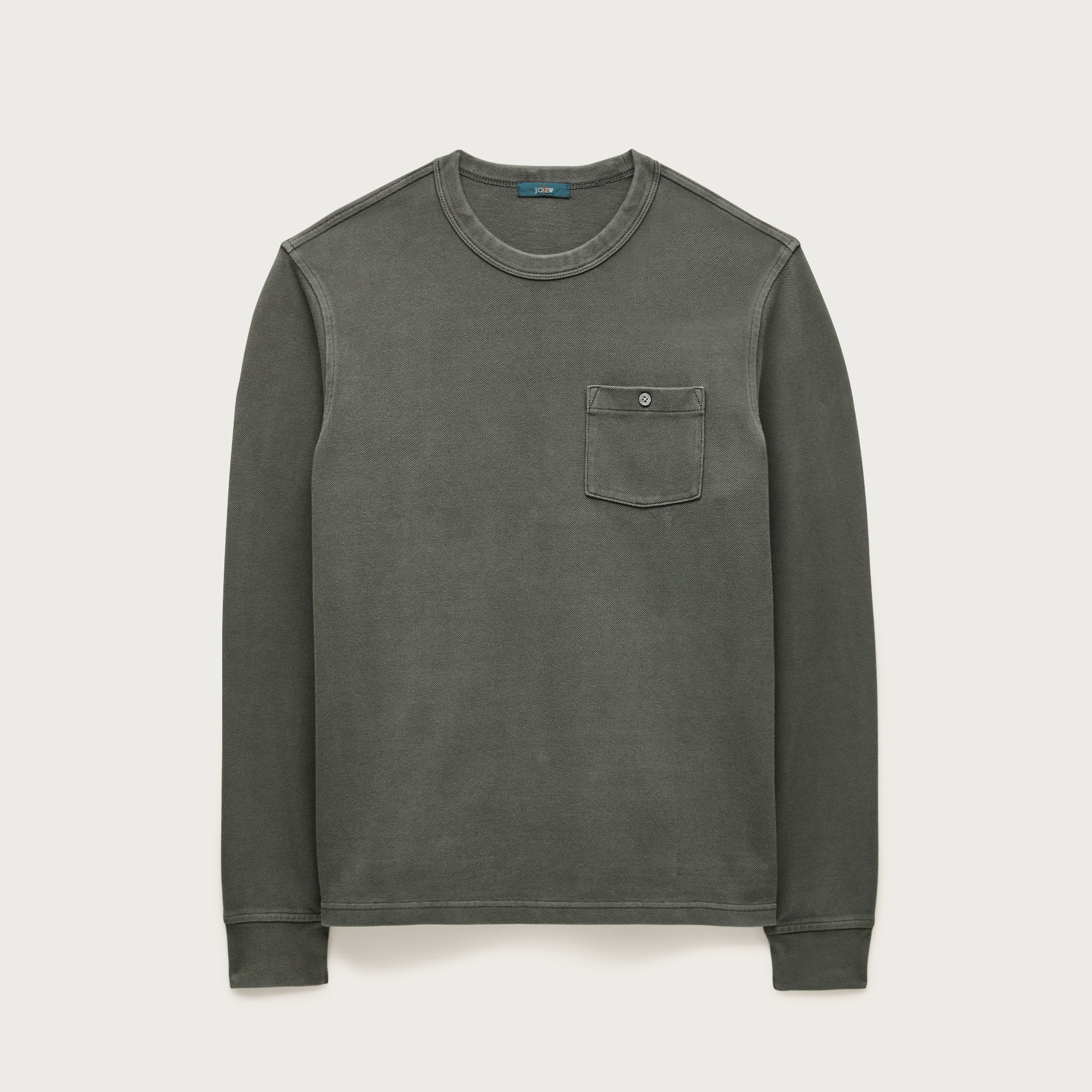 Washed piqué long-sleeve pocket T-shirt