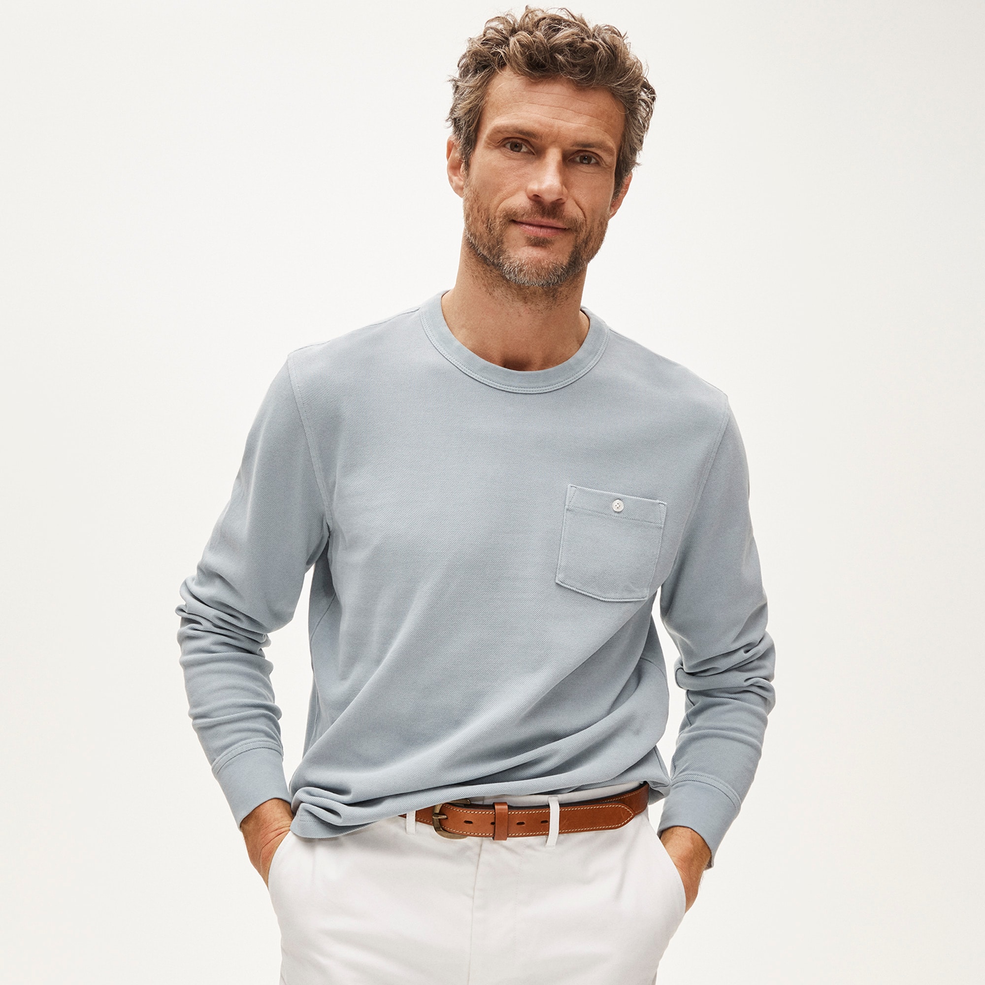 mens Washed piqu&eacute; long-sleeve pocket T-shirt