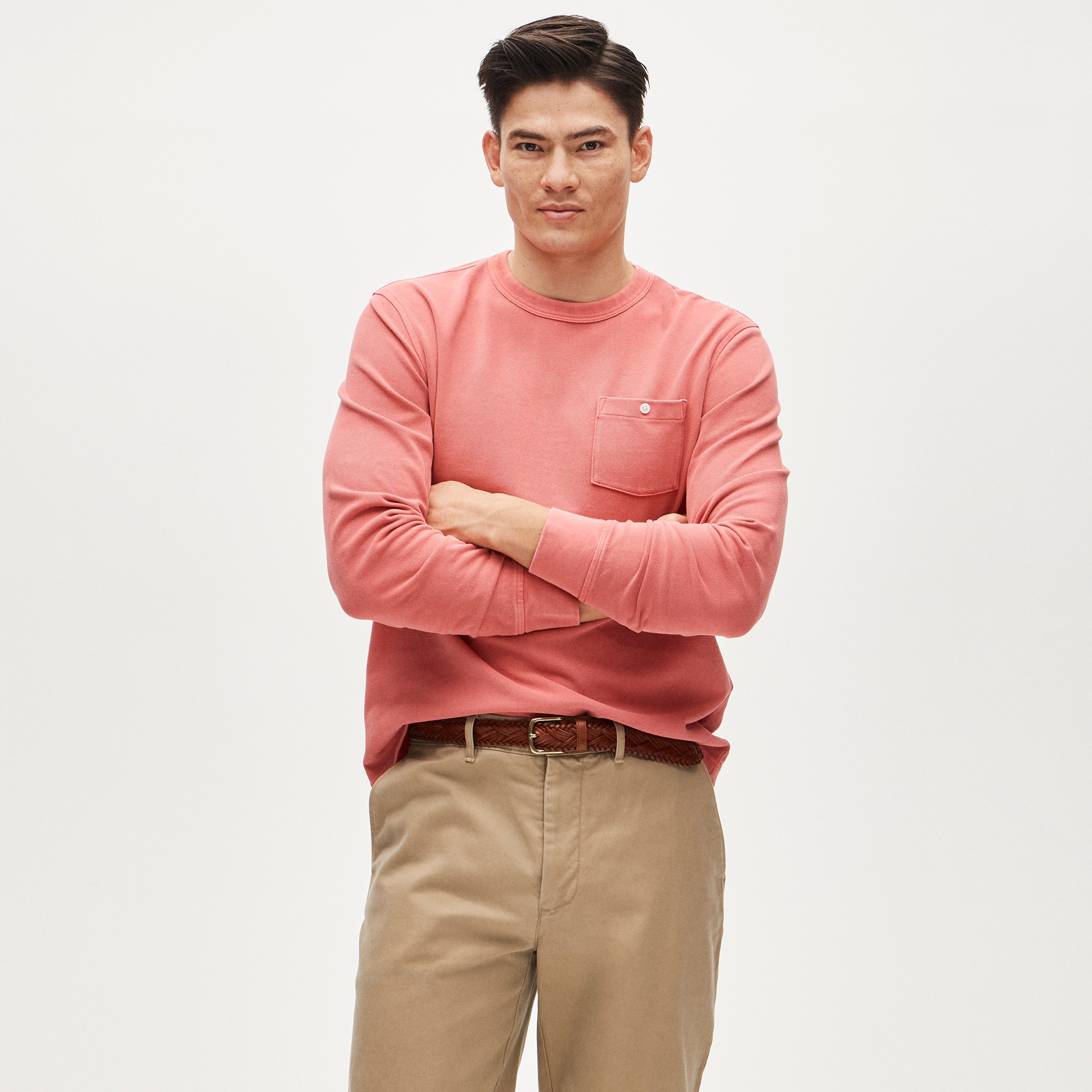 mens Washed piqu&eacute; long-sleeve pocket T-shirt