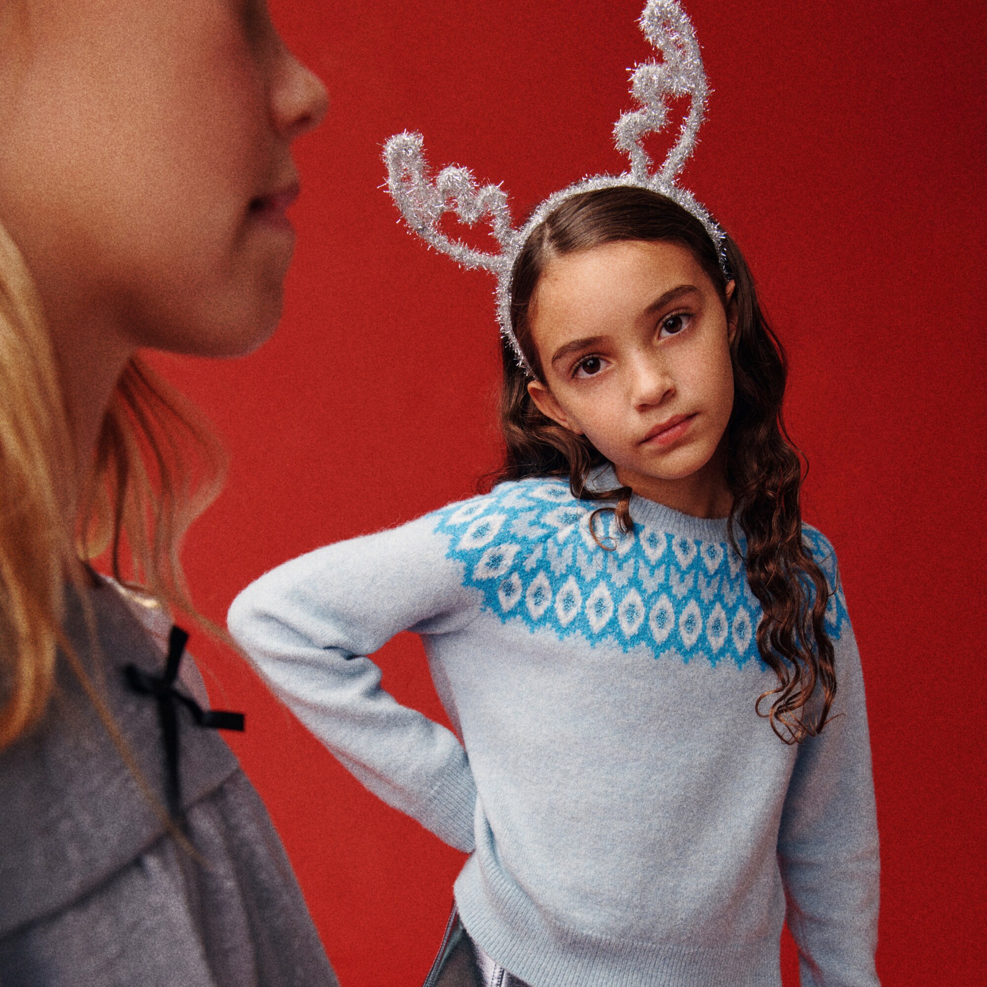 Girls' metallic Fair Isle sweater in Supersoft yarn