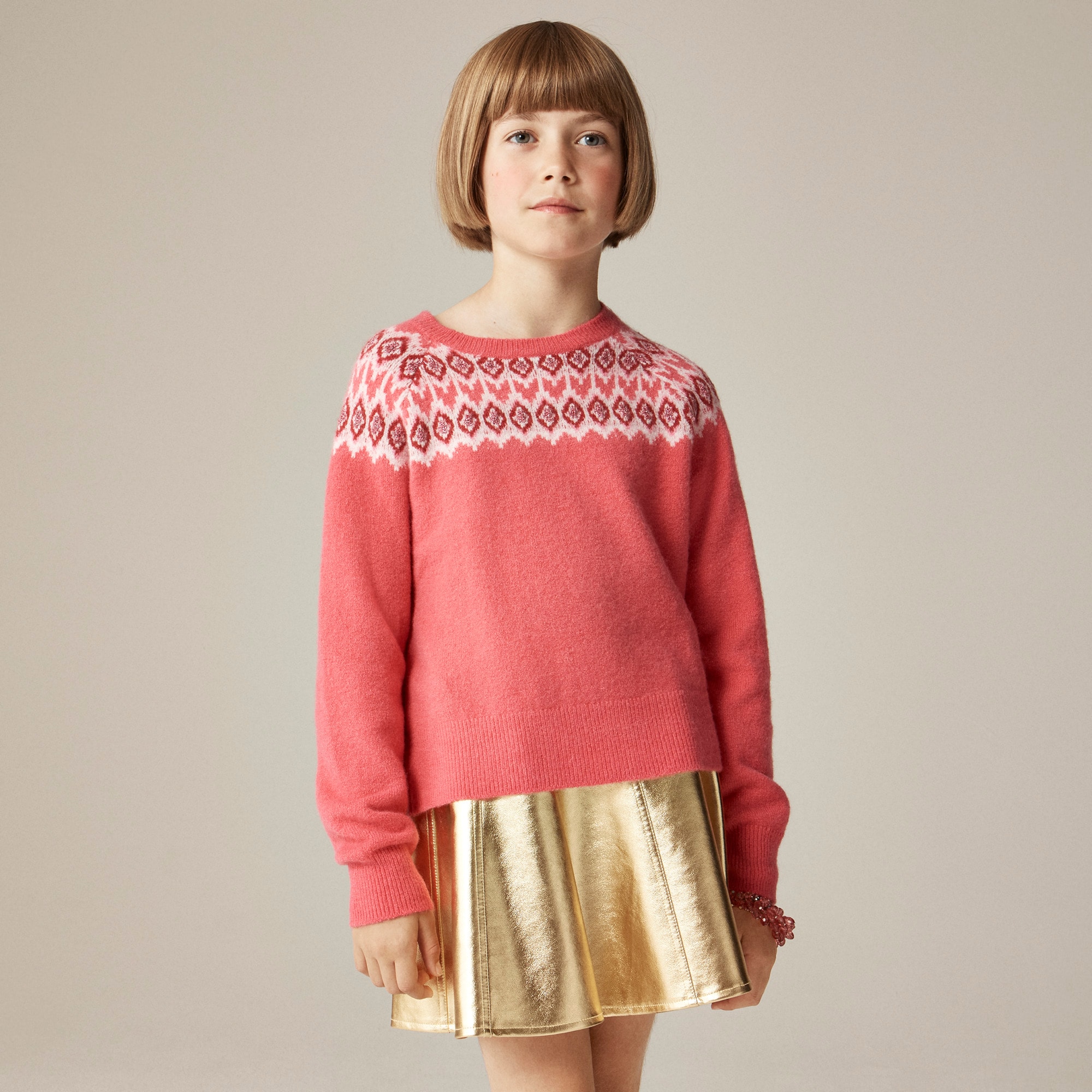 girls Girls' metallic Fair Isle sweater in Supersoft yarn
