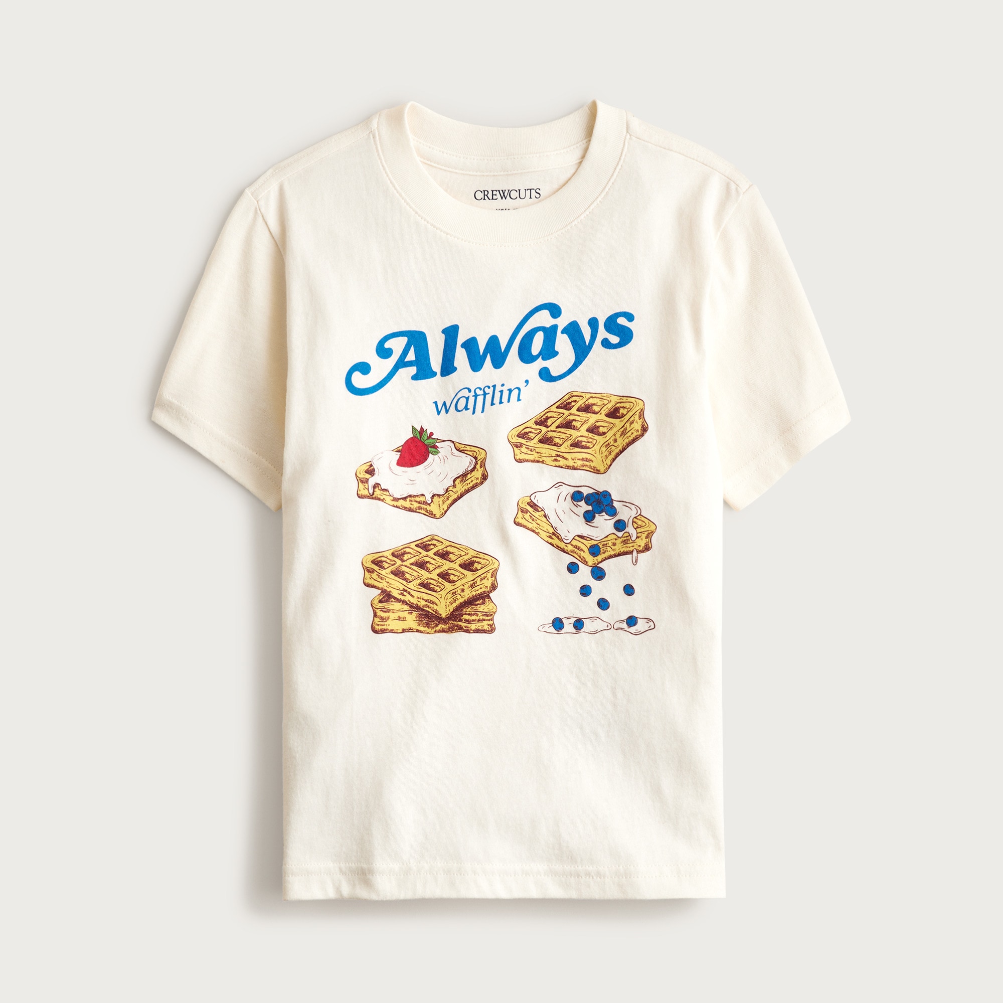 Kids' short-sleeve "Always wafflin'" graphic T-shirt