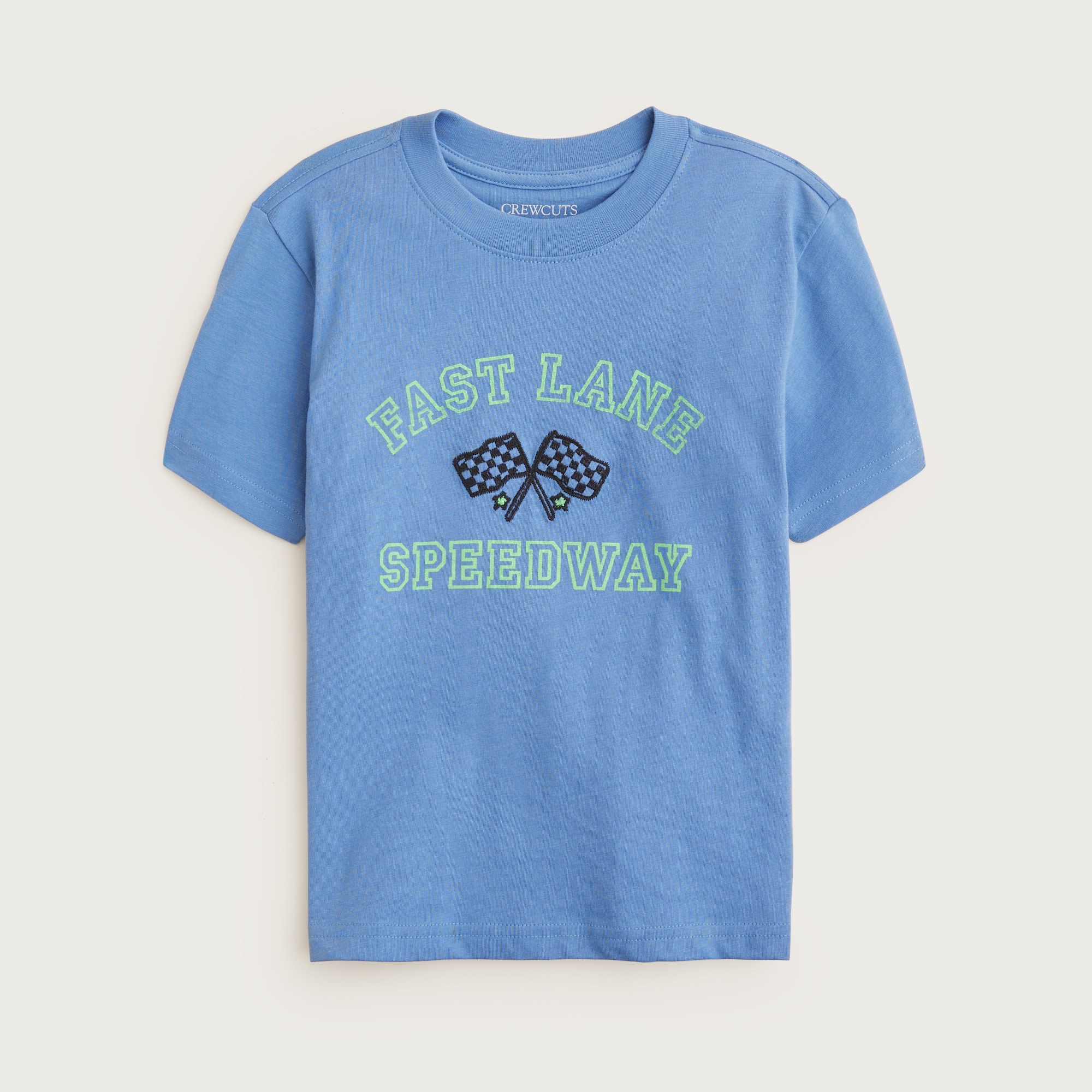 Kids' short-sleeve "Fast lane" graphic T-shirt with embroidery