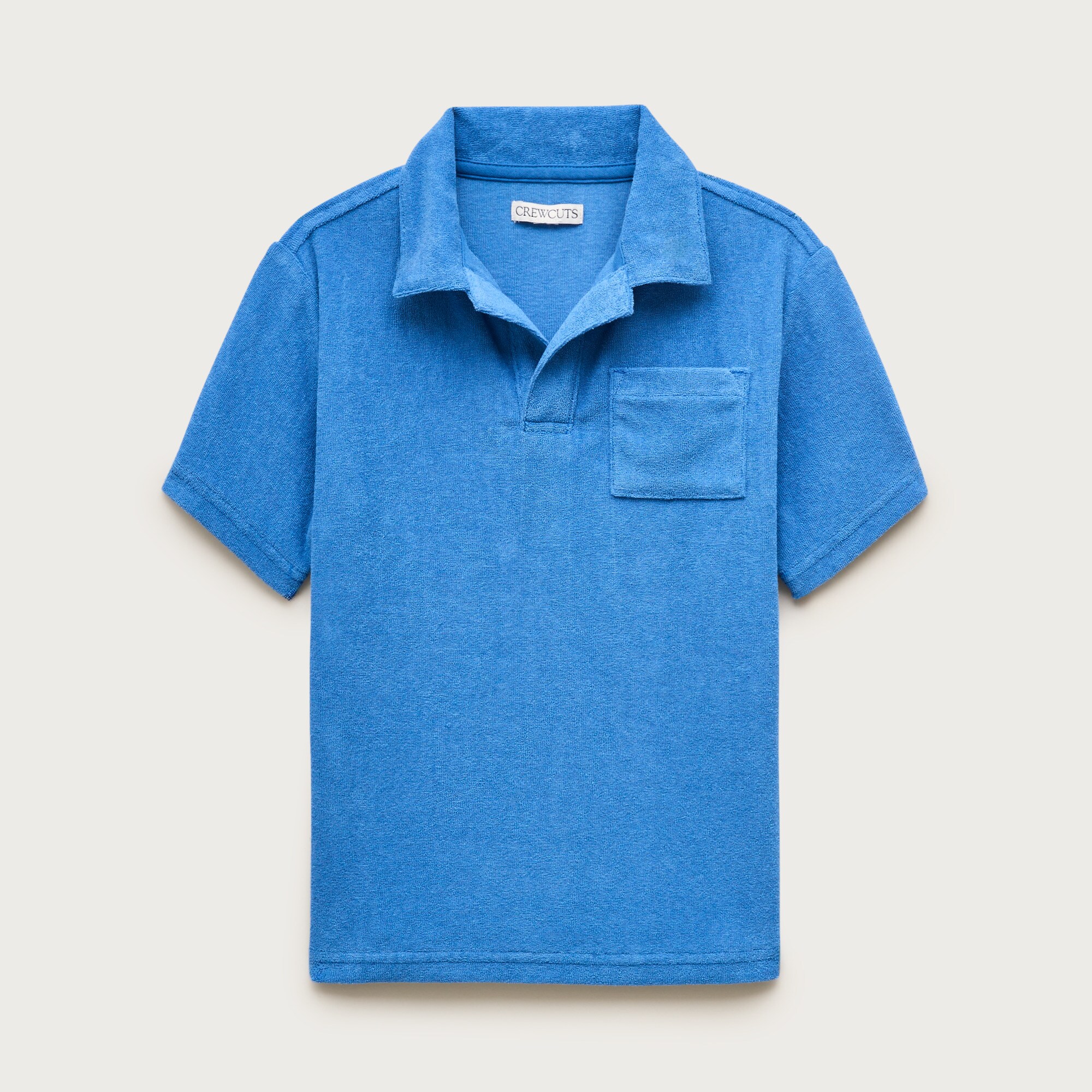 Kids' short-sleeve johnny-collar shirt in towel terry