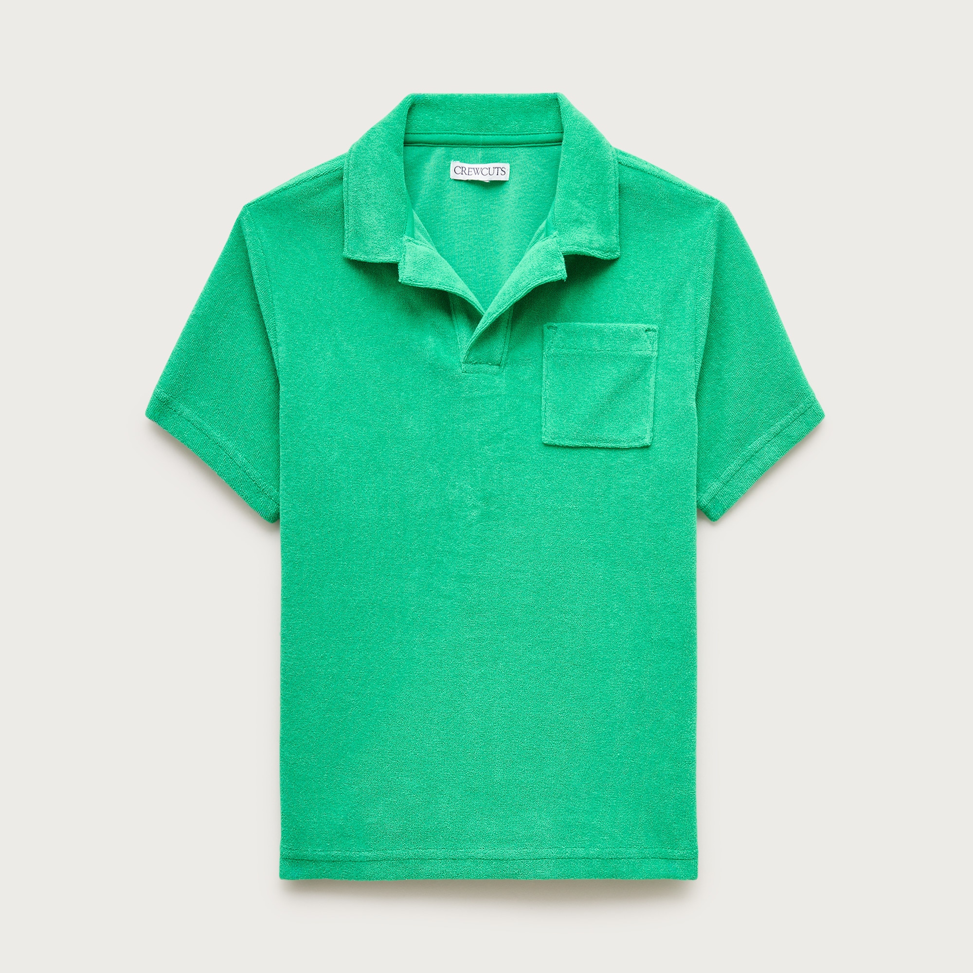 Kids' short-sleeve johnny-collar shirt in towel terry