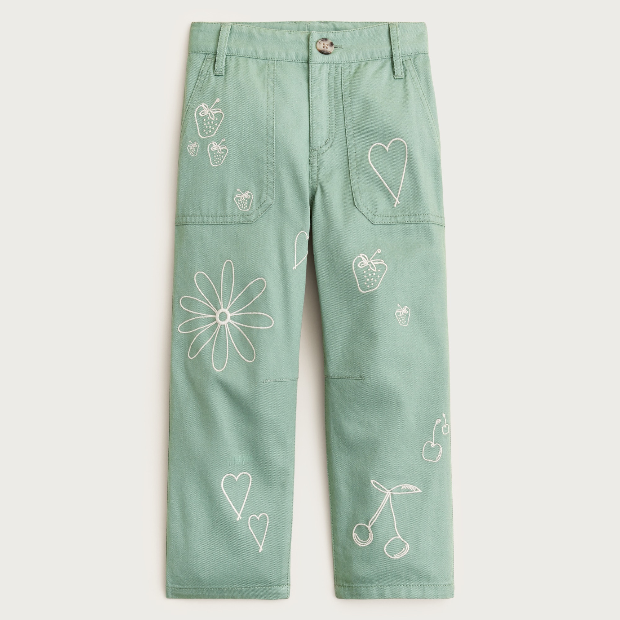 Girls' embroidered barrel-leg pant in twill