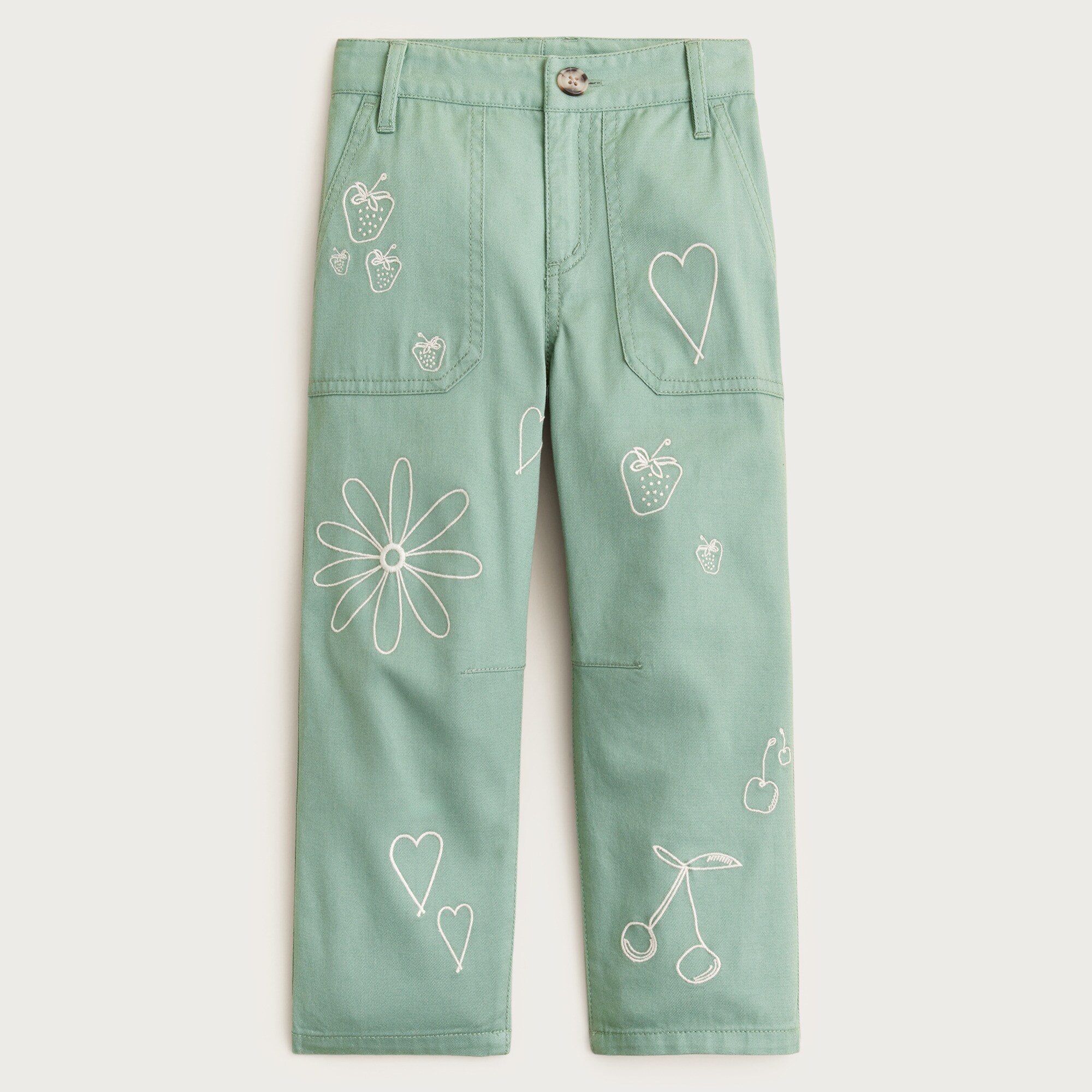 Girls' embroidered barrel-leg pant in twill