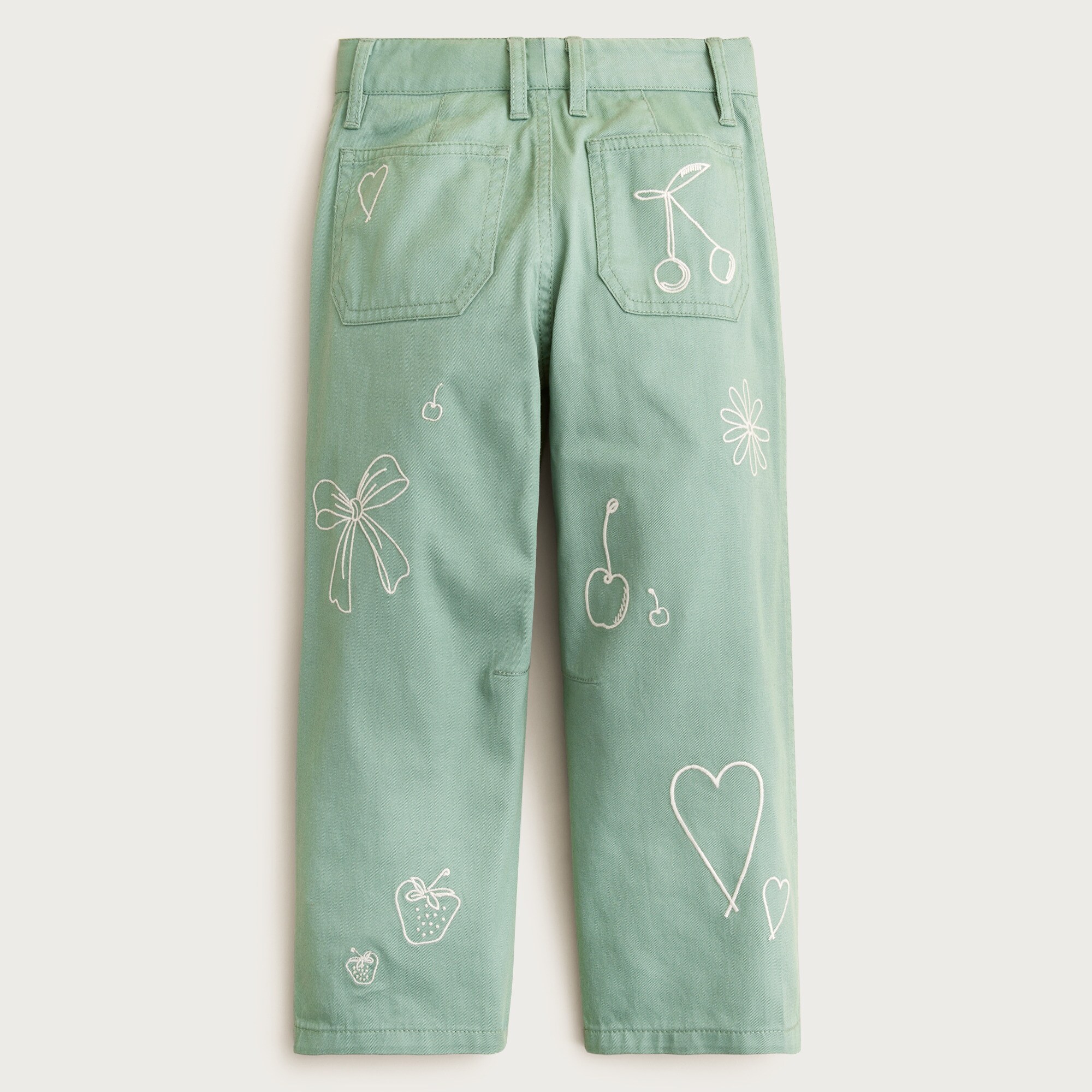 Girls' embroidered barrel-leg pant in twill