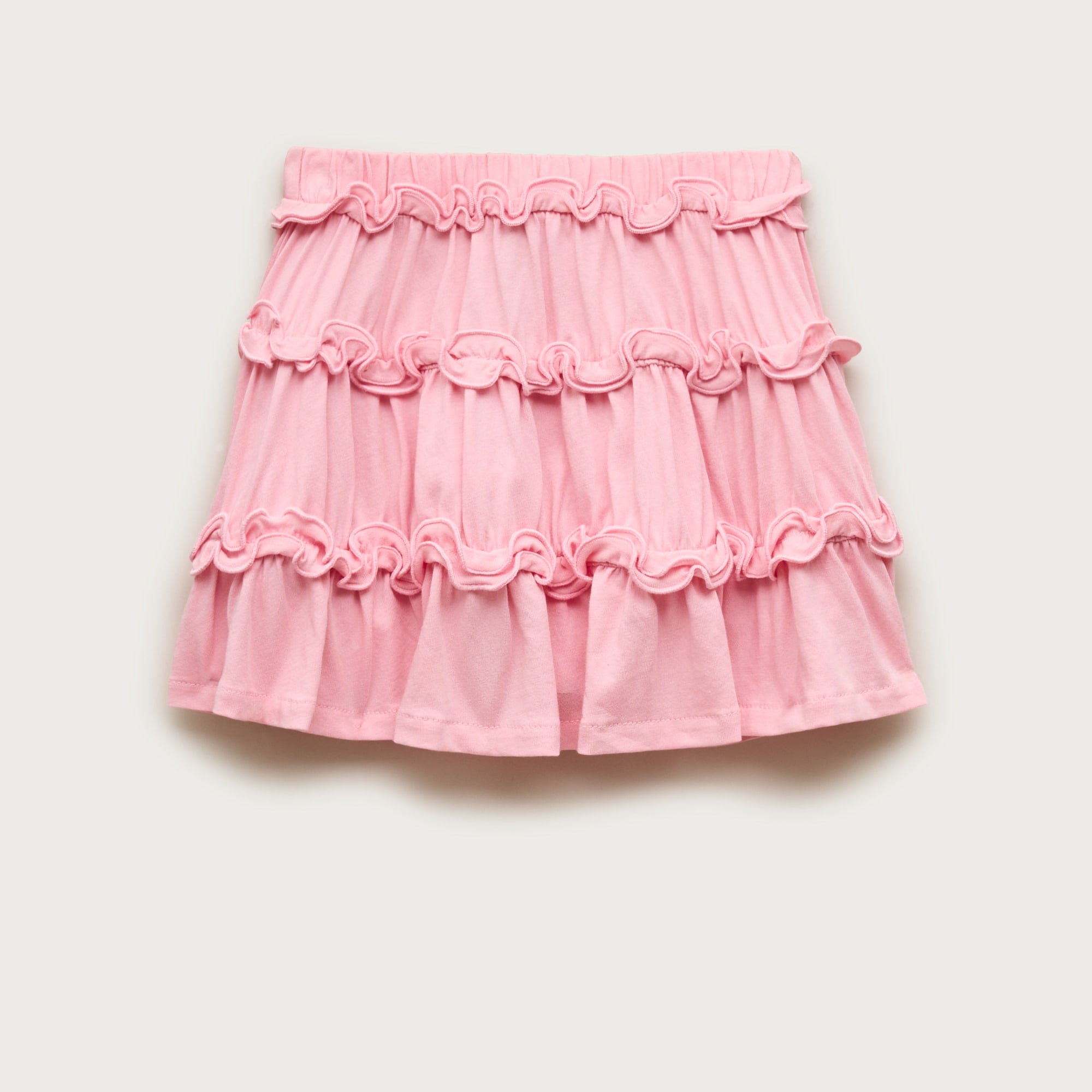 Girls' tiered lettuce-edge skirt in broken-in-jersey