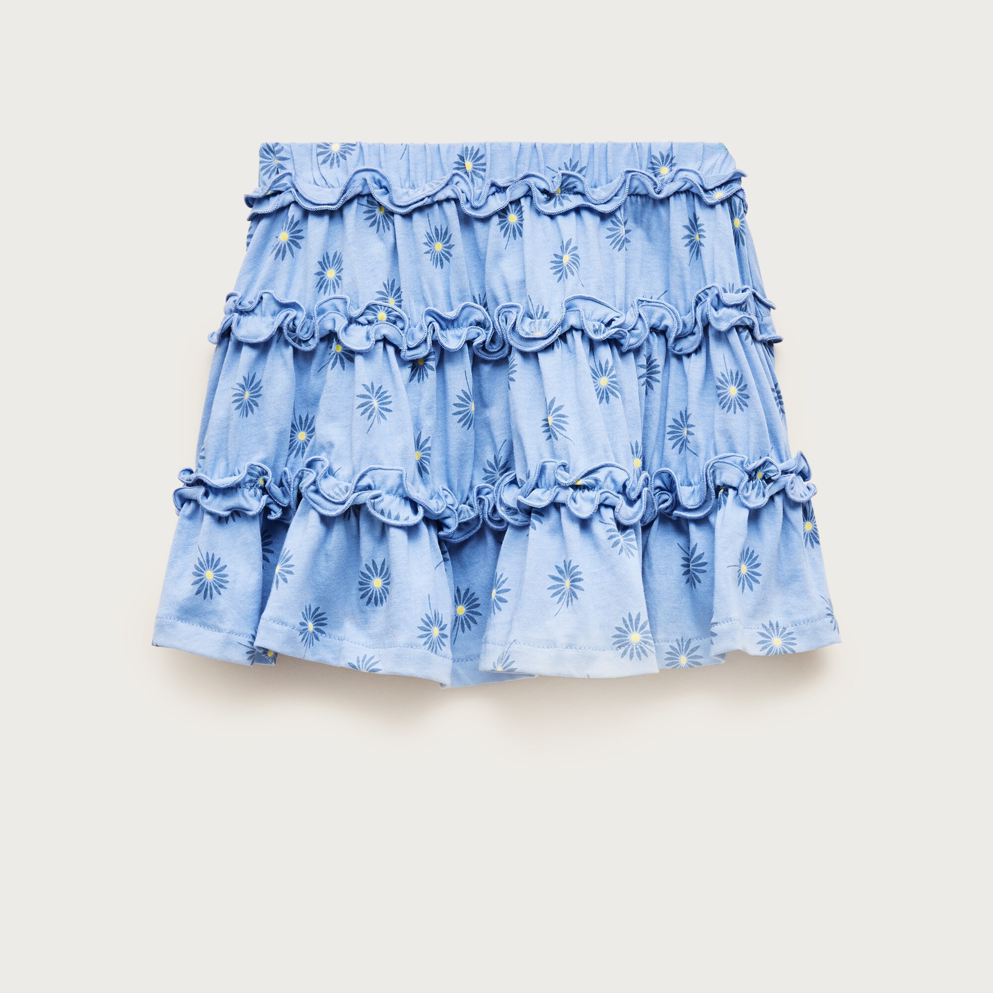 Girls' tiered lettuce-edge skirt in broken-in-jersey