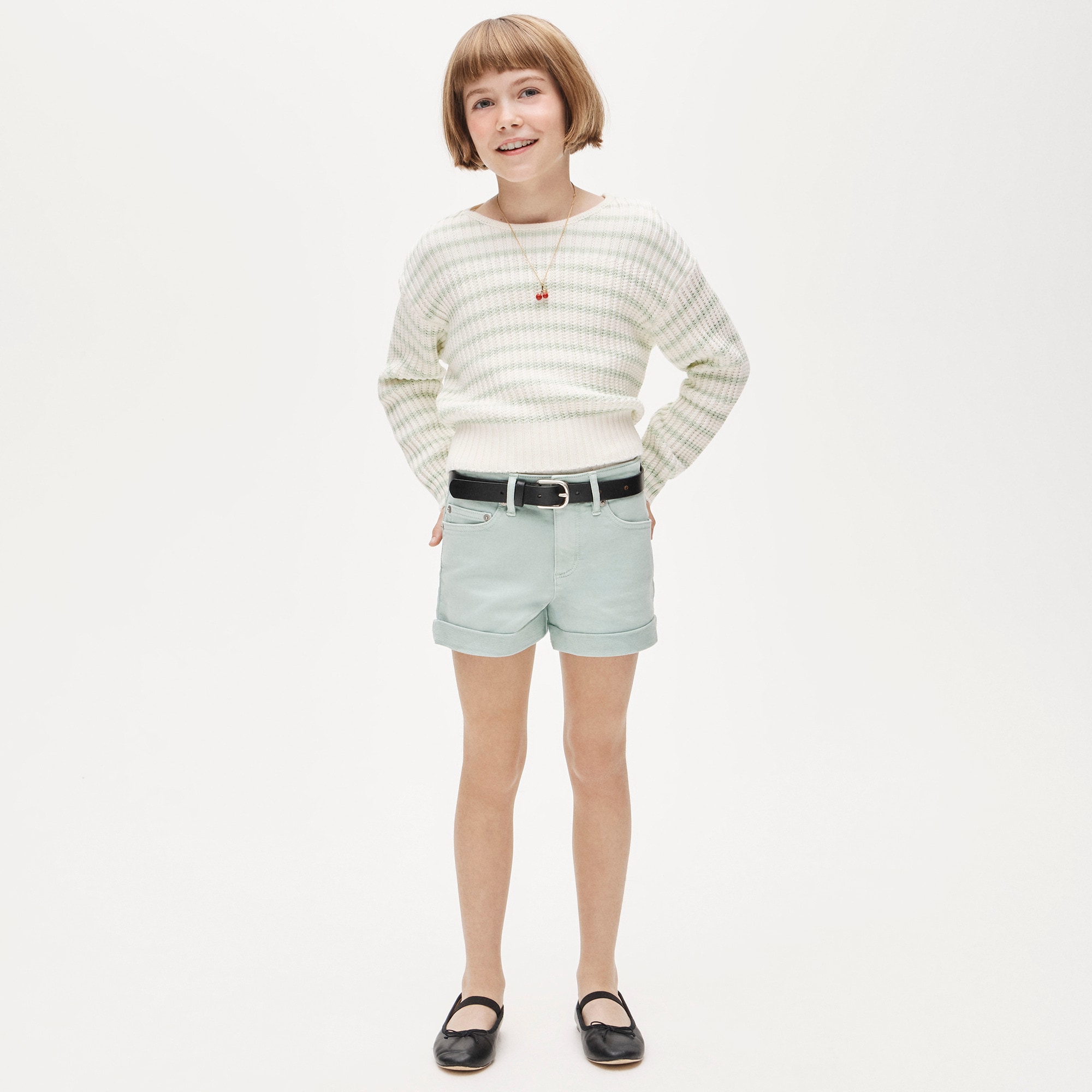 Girls' garment-dyed stretch denim short