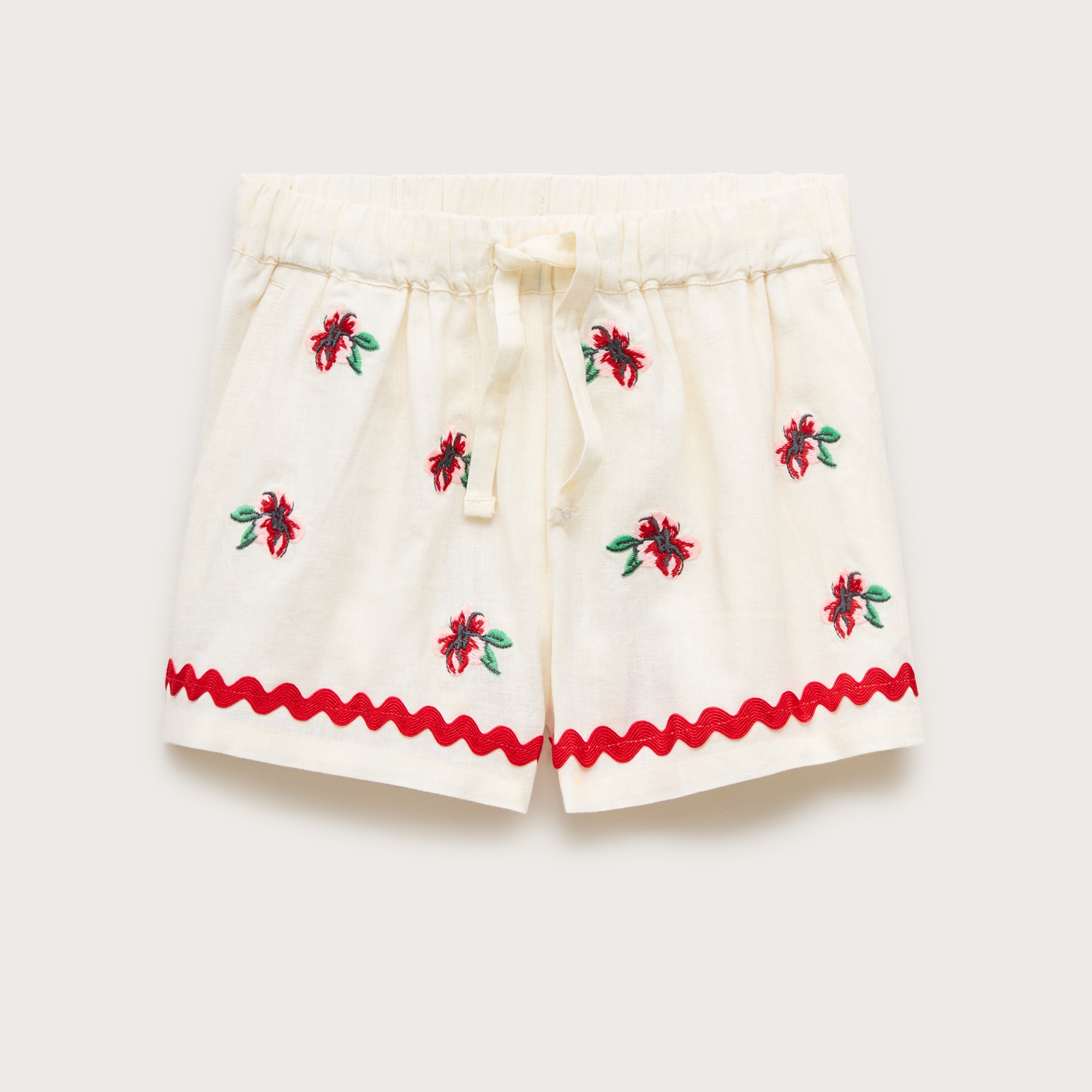 Girls' embroidered flower short in linen blend