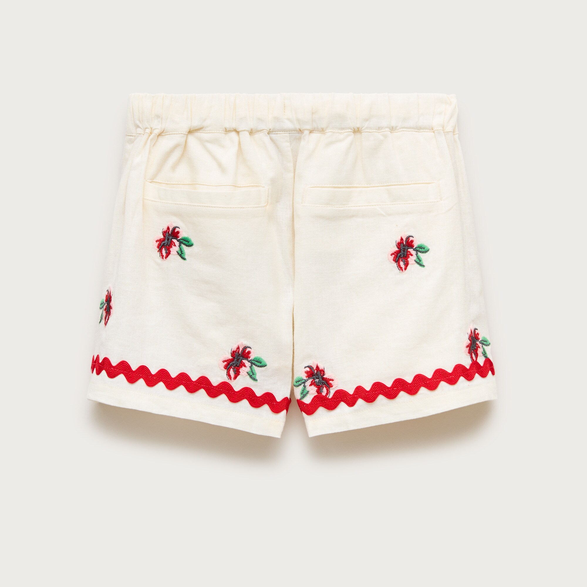 Girls' embroidered flower short in linen blend