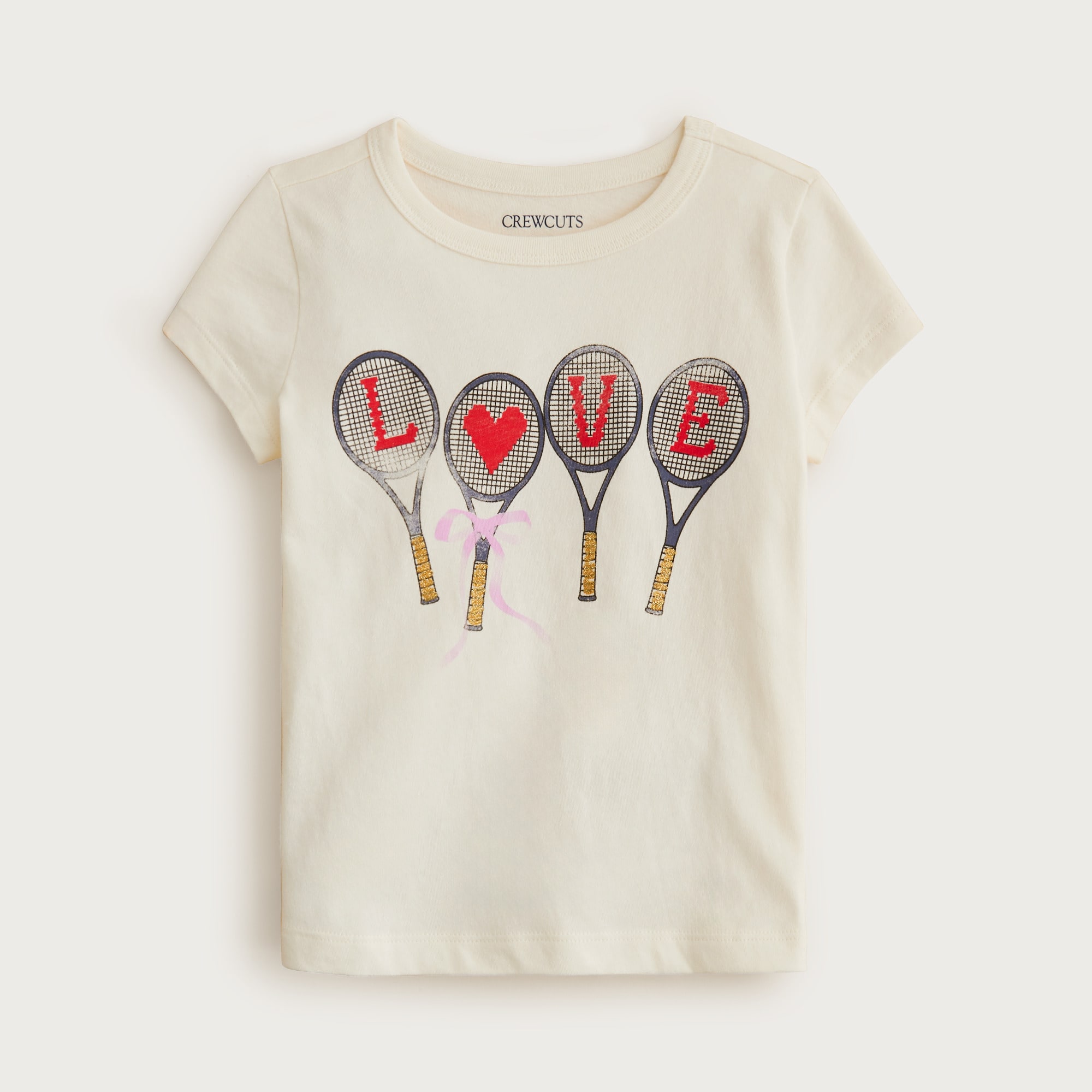 Girls' short-sleeve "love" graphic T-shirt with glitter
