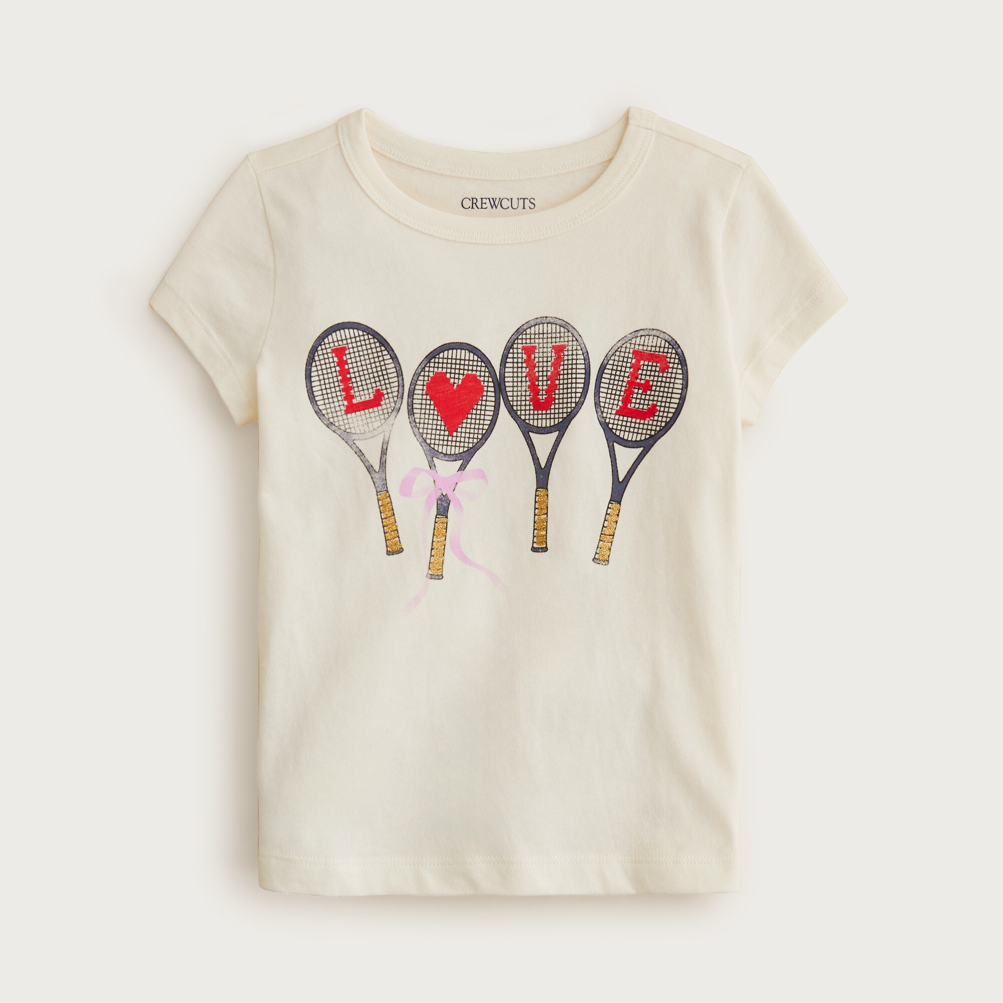  Girls' short-sleeve "love" graphic T-shirt with glitter