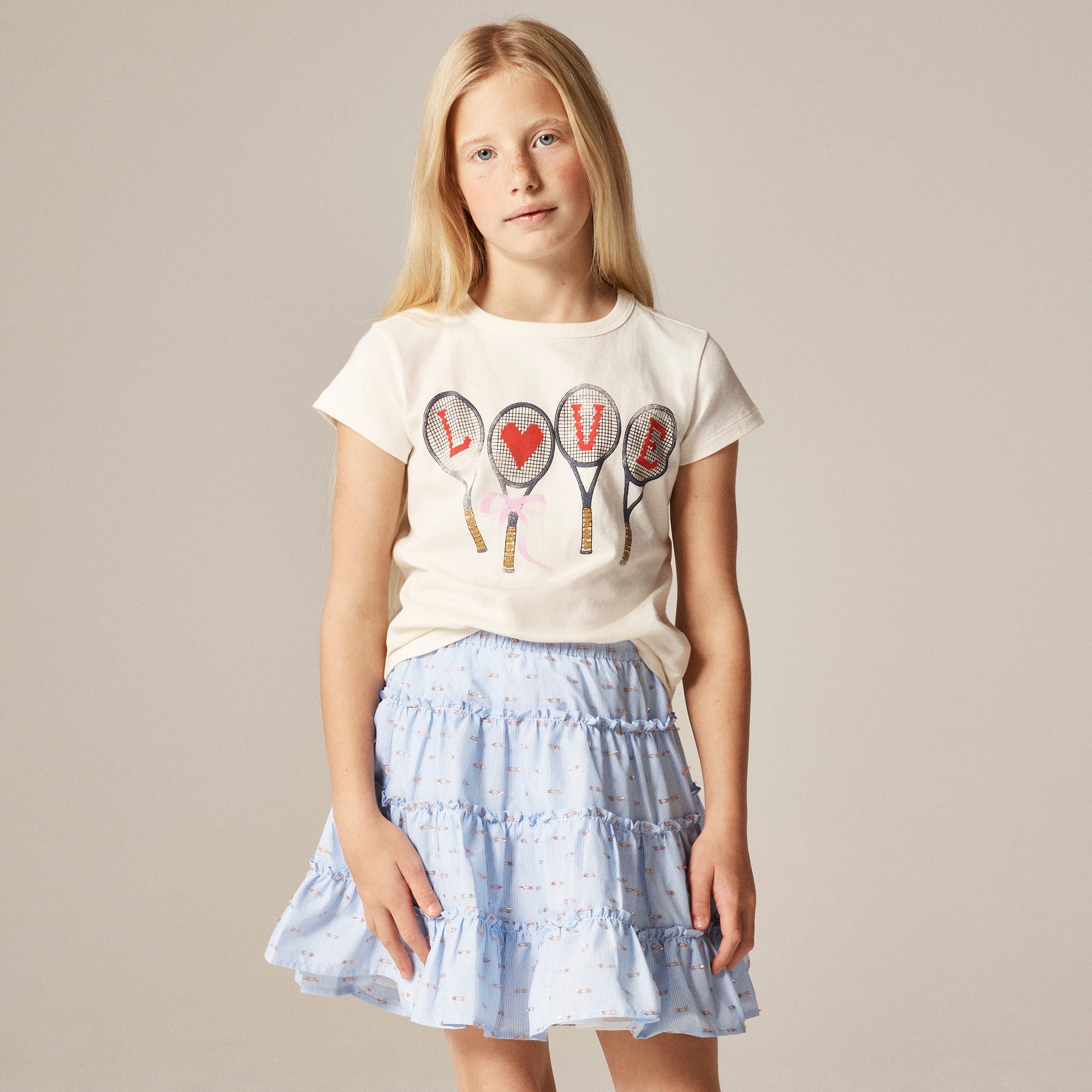 girls Girls' short-sleeve "love" graphic T-shirt with glitter