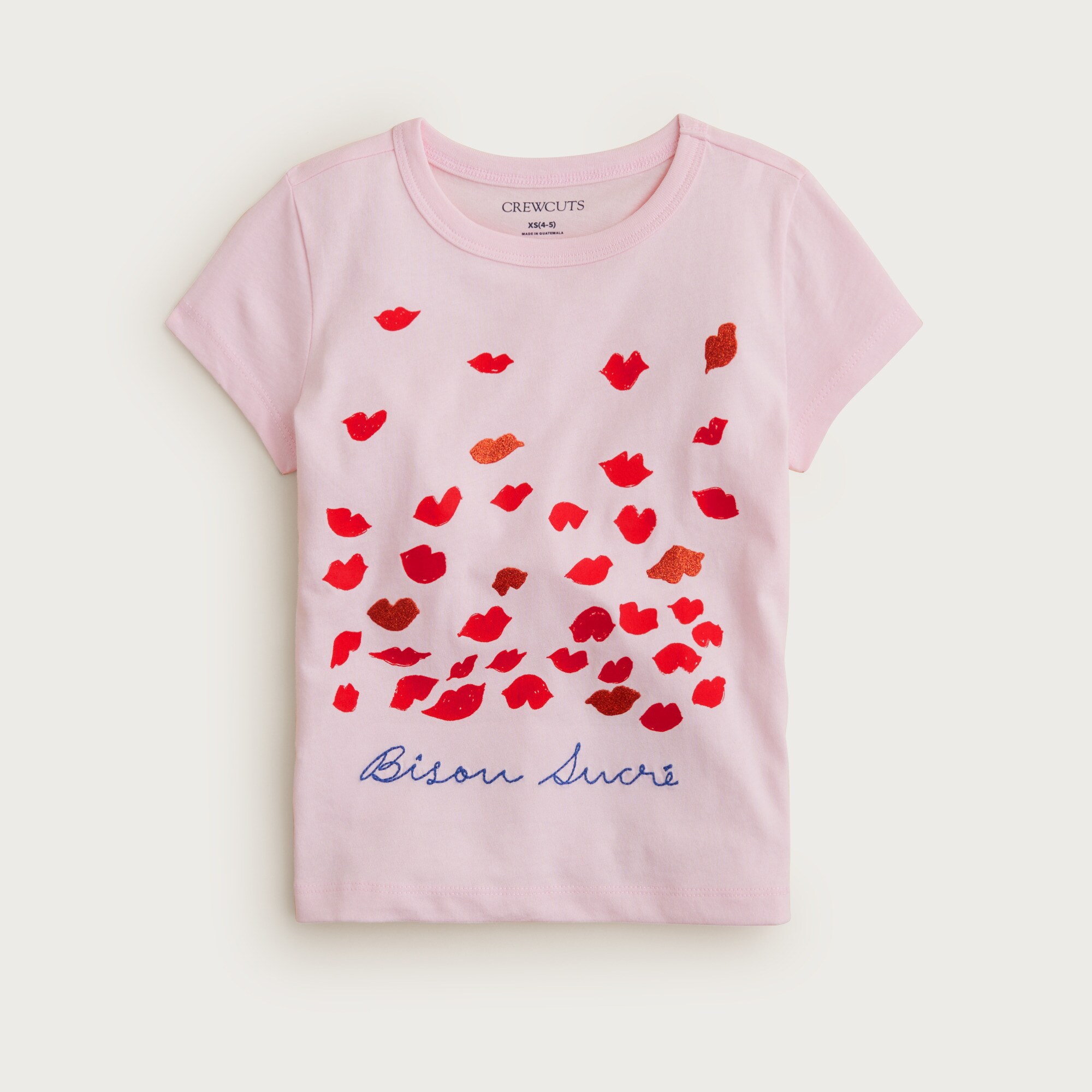 Girls' short-sleeve "Bisous" graphic T-shirt