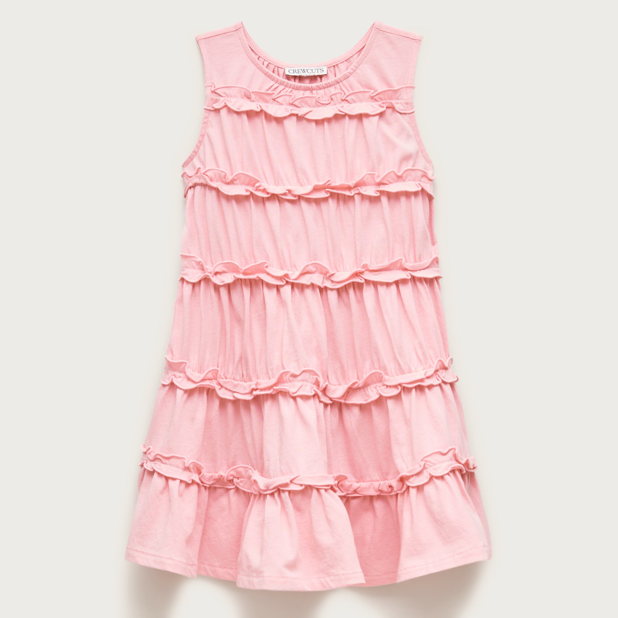 Girls' tiered lettuce-edge dress in broken-in jersey